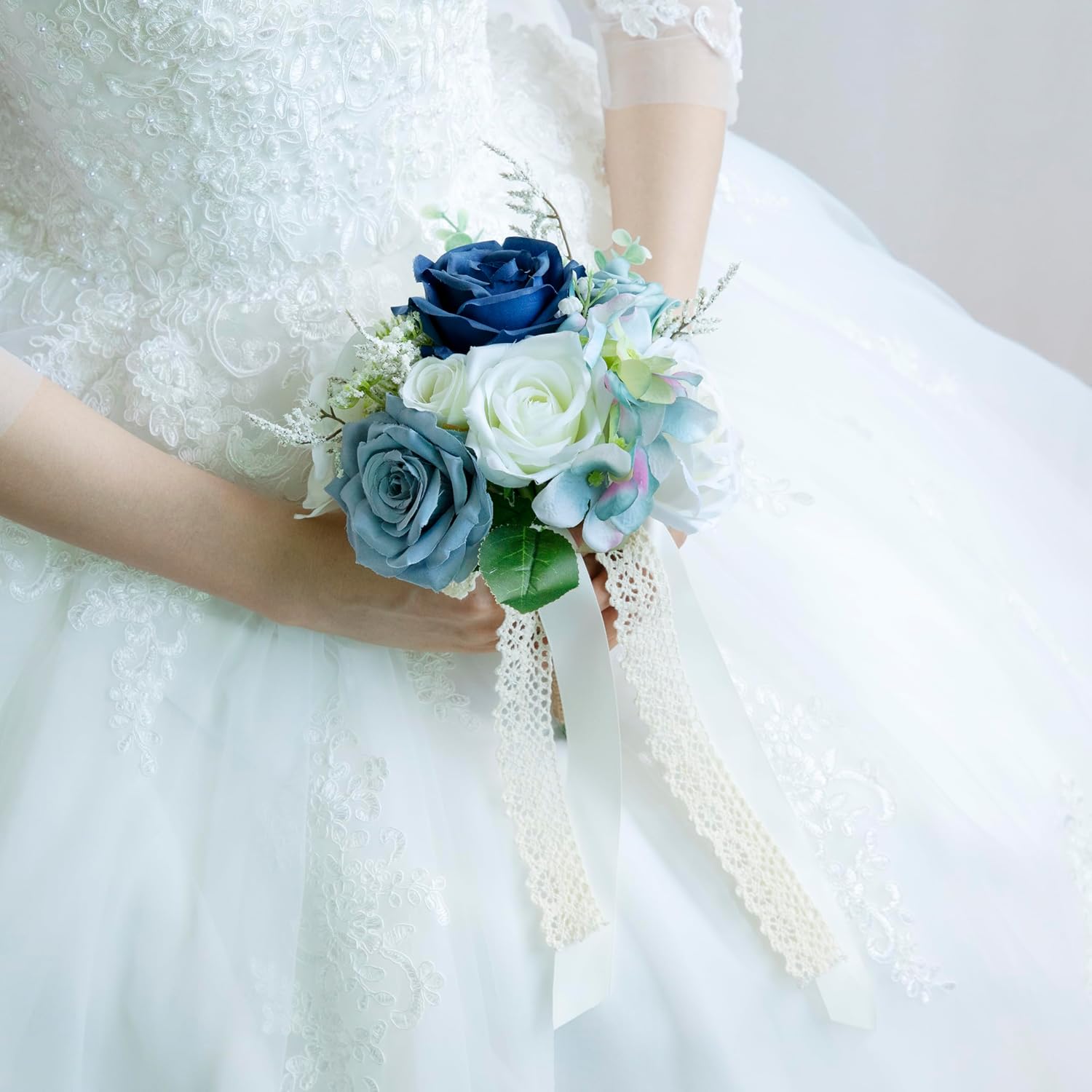 Wedding Bouquets for Bride Bridesmaid, Artificial Dusty Blue Bride Flower Bouquet for Wedding Church Decoration Ceremony, Anniversary, etc, Roses Flowers - Image 7