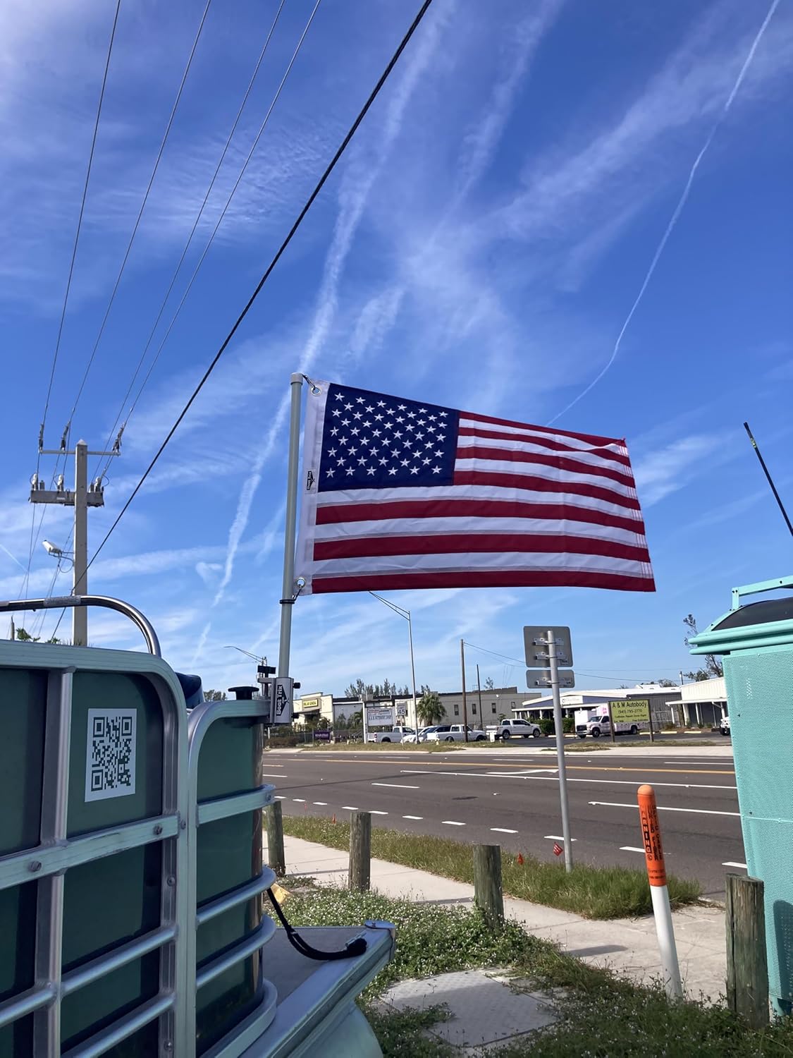 Pontoon Flagpole and American Flag Set including Mount to Square Rail, Flagpole, and 20x30 American Flag complete set for Pontoon Boat or Golf Cart