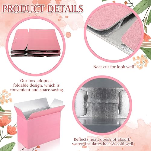 Miniatura 3 de Janlaugh 4 cajas de envío aisladas de color rosa para envío de alimentos congelados con forro de papel de aluminio, juegos de cartón de aluminio