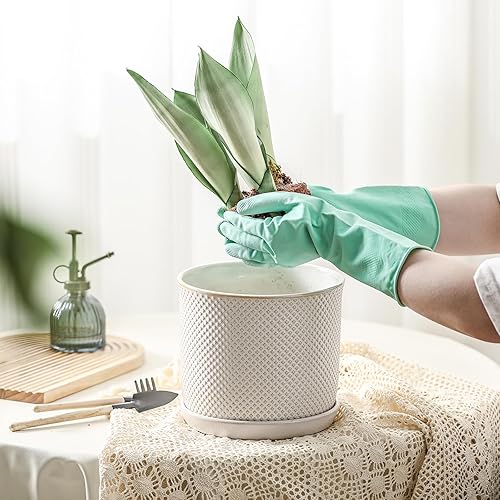 Miniatura 3 de Macetas de 8 pulgadas maceta de cerámica con orificio de drenaje y platillo - Maceta para plantas de interior y exterior - Diseño con cuentas en