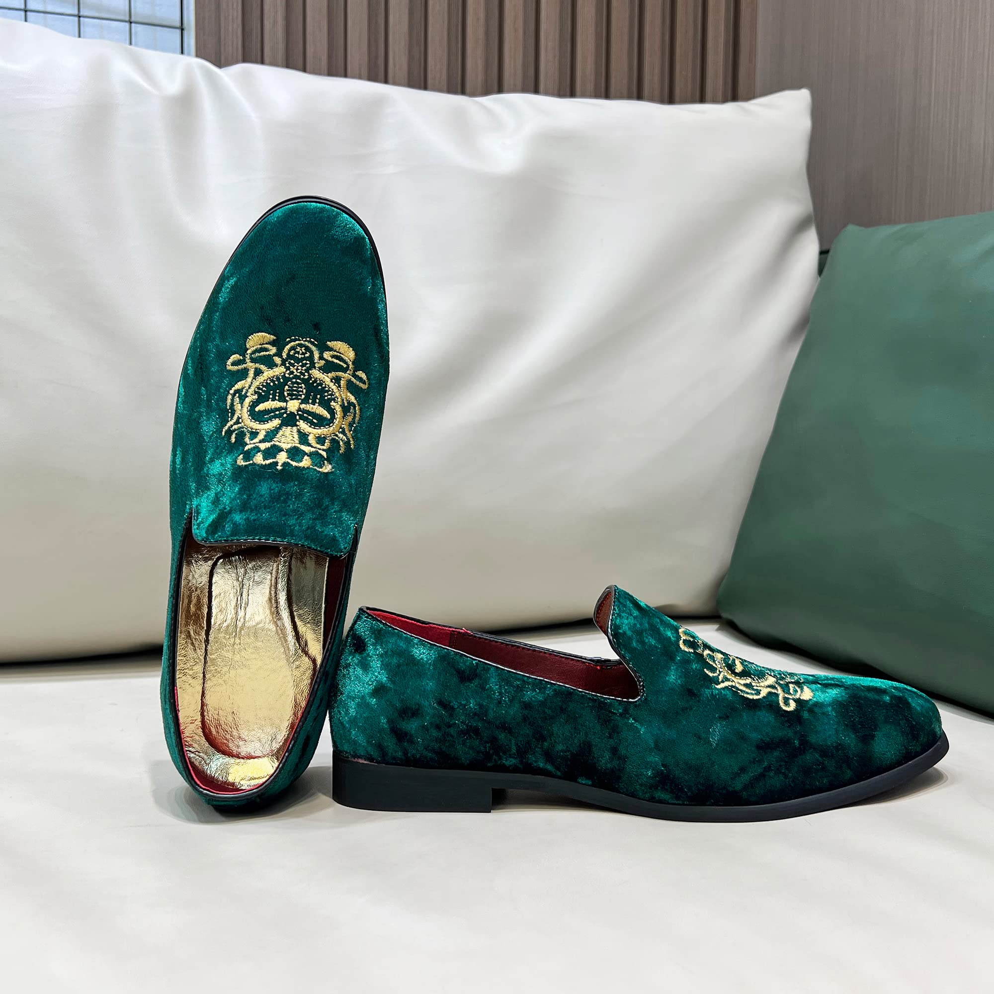 FLQL Men's Luxury Penny Loafer Slip-On Velvet Shoes Party Dancing Shoes Suede Wedding Shoes Plus Size 7-13