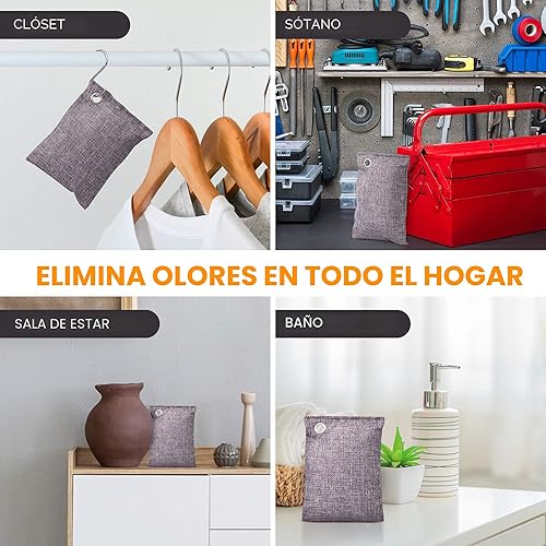 Miniatura 3 de Absorbedor de olores de carbón activado para olores fuertes en el automóvil, armario, zapatos, sótano. 10 bolsas de carbón activado absorbentes