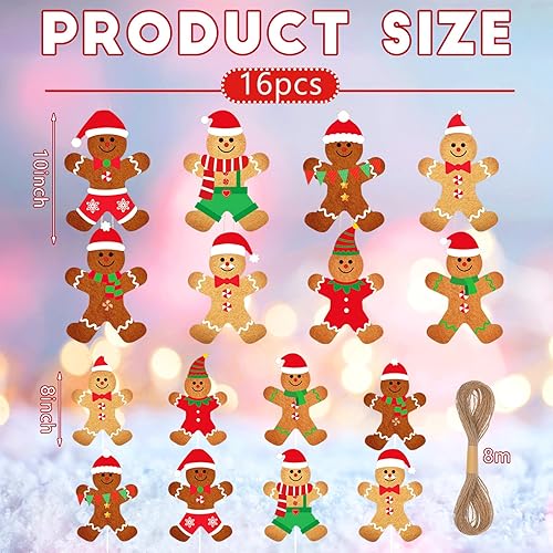 Miniatura 2 de 16 piezas iluminadas de Navidad grandes de hombre de jengibre decoraciones a granel de doble cara al aire libre colgante de Navidad carteles de
