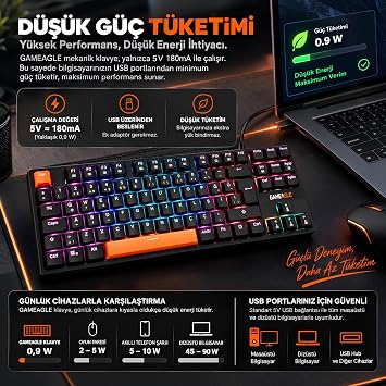 %80 Kablolu RGB Mekanik Gaming Klavye, Siyah Blue Switch KB-04