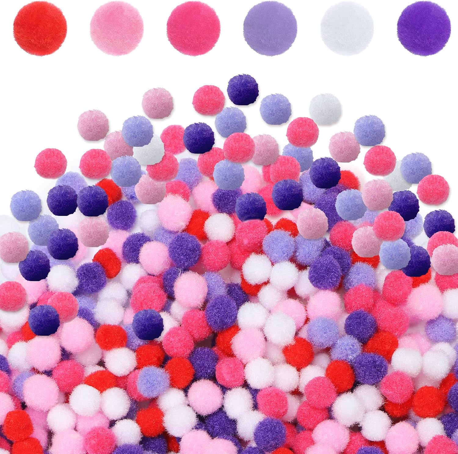600 Pieces Valentines Pom Poms Fluffy Pom Balls Mini Craft Pompoms for Valentine's Day DIY Craft Party Decorations (Red, Pink, White)