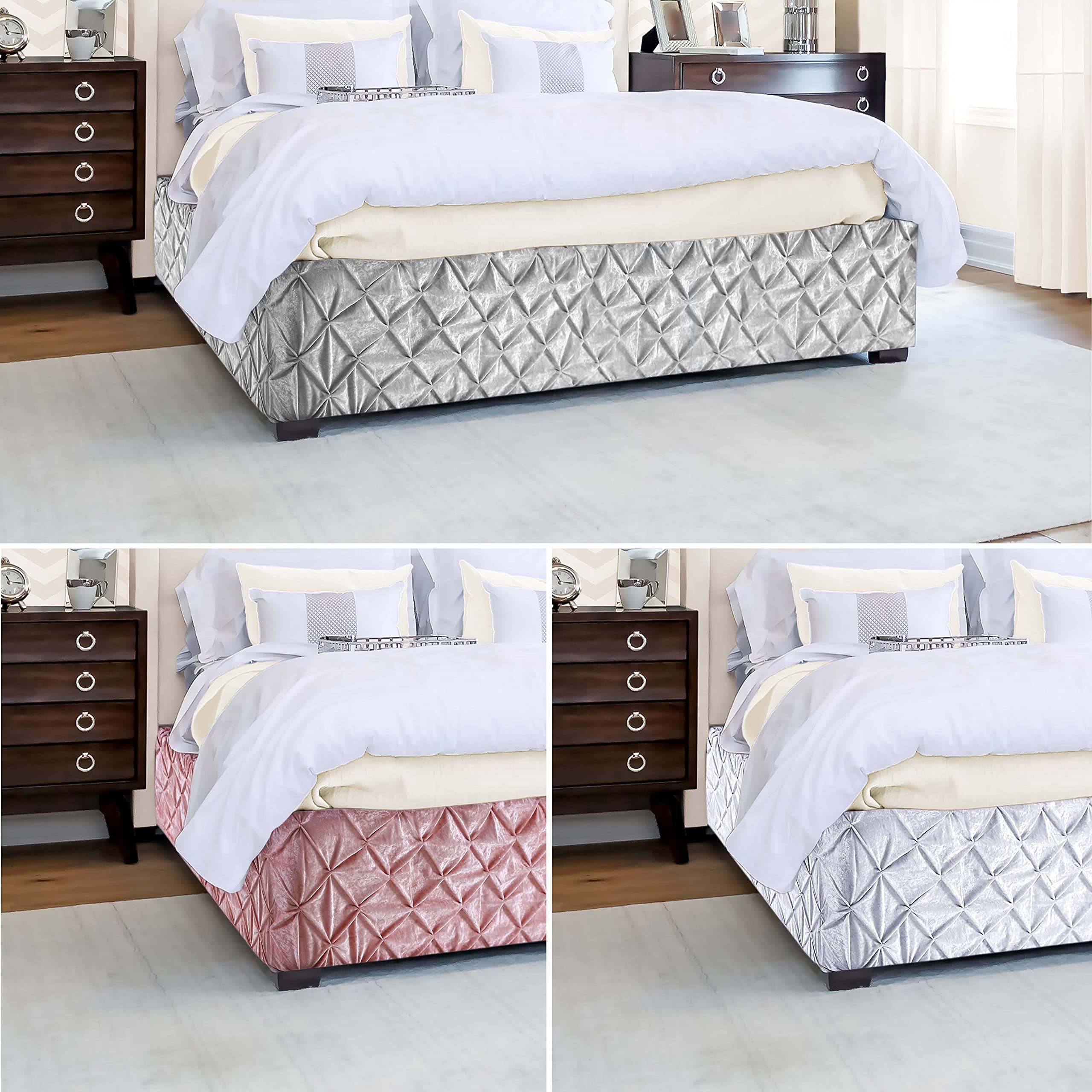 Buy Divan Bed Base Frame Cover Wrap Valance, Crushed Velvet, Pintuck