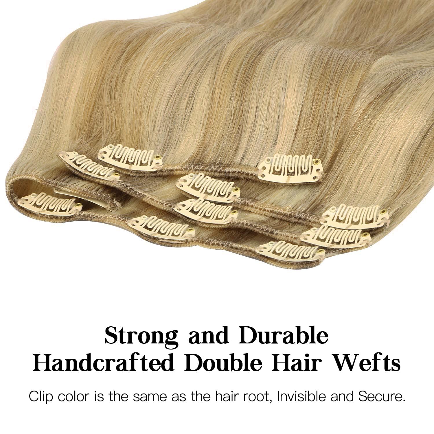 HOTBANANA Extension Capelli Veri Clip, (Tono grigio) Biondo Chiaro Evidenziato Biondo Dorato Extension Clip Capelli Veri 35cm 7pcs Remy Umani Naturali Capelli Extensions 120g