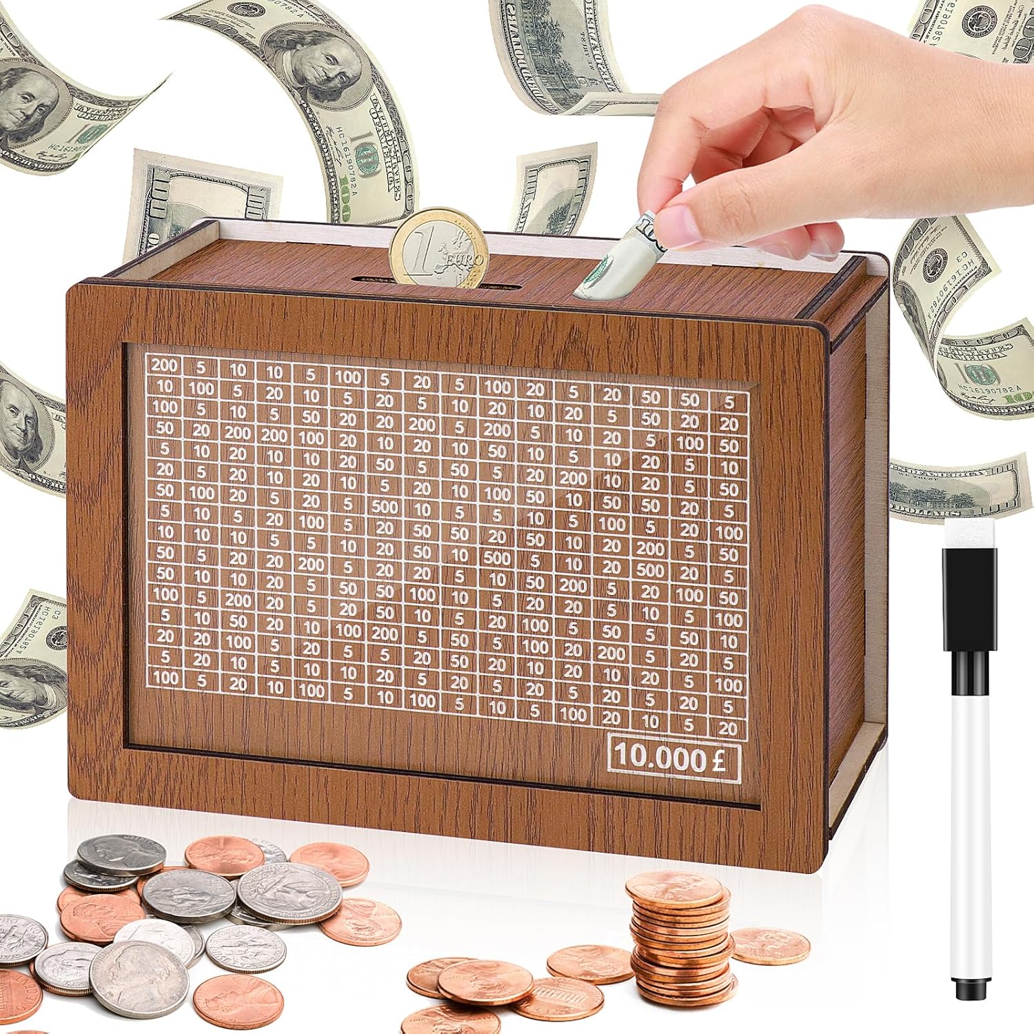 Kkluno Wooden Money Box, Wooden Money Saving Box, Cash Vault Wooden ...