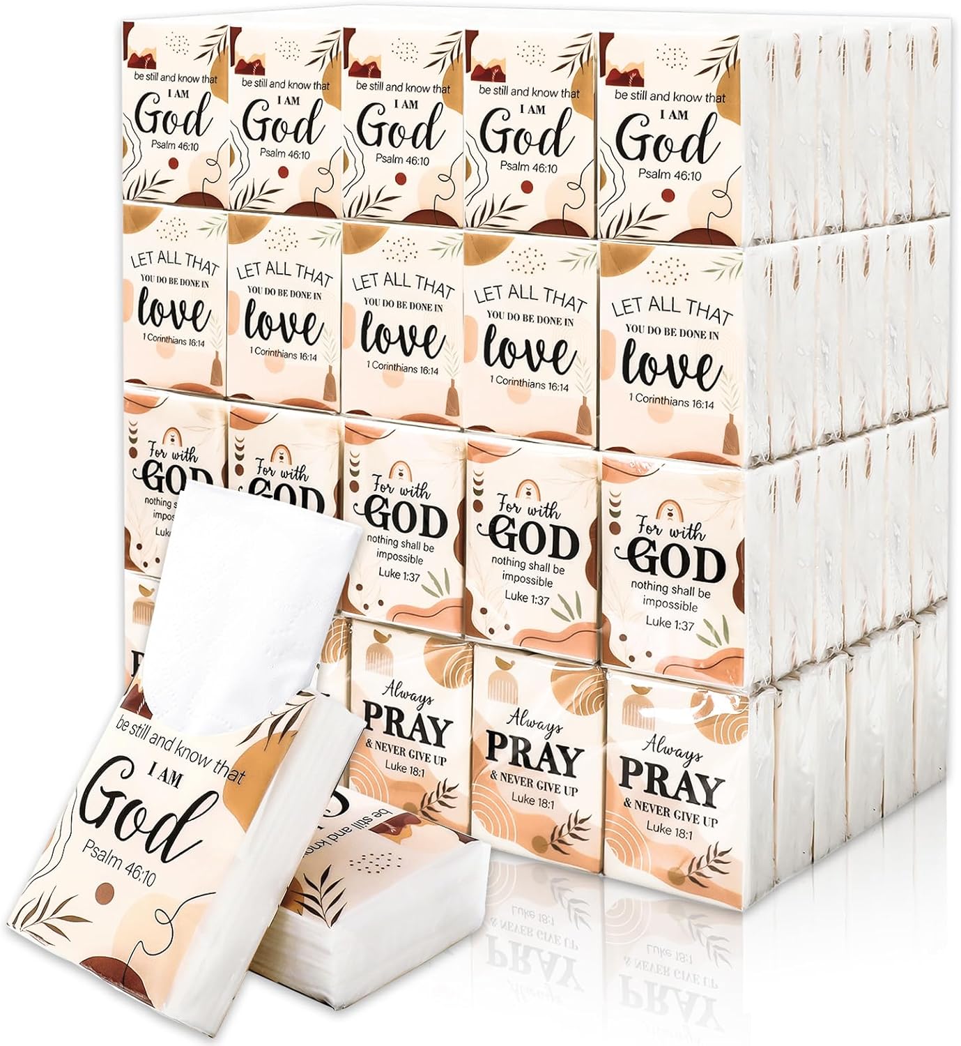 JarThenaAMCS 80 Pack Boho Christian Pocket Tissues Bible Verse Facial Tissues 3 Ply Travel Packs Bulk Small Size Individual for Wedding Baptism Party Gift