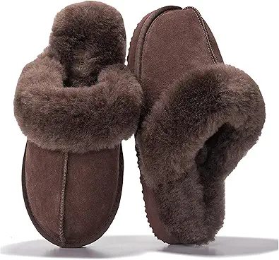 Project Cloud Genuine Leather Slippers for Women Footwear with Real Sheep Wool Lining Womens Clogs & Mule - Non-Slip Indoor/Outdoor Scuff Womens Slippers with Memory Foam Insole (Henka)