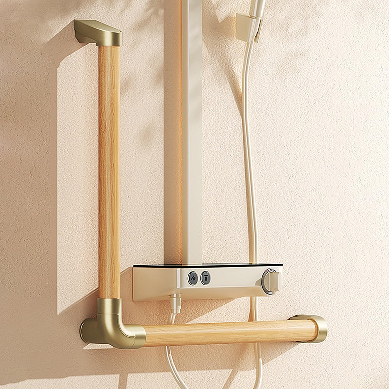 Corrimano per WC, barra di sostegno angolare verticale a forma di L, corrimano in legno massello, corrimano per hotel, bagno, ospedale, barre doccia per anziani, parete di sostegno (angolo