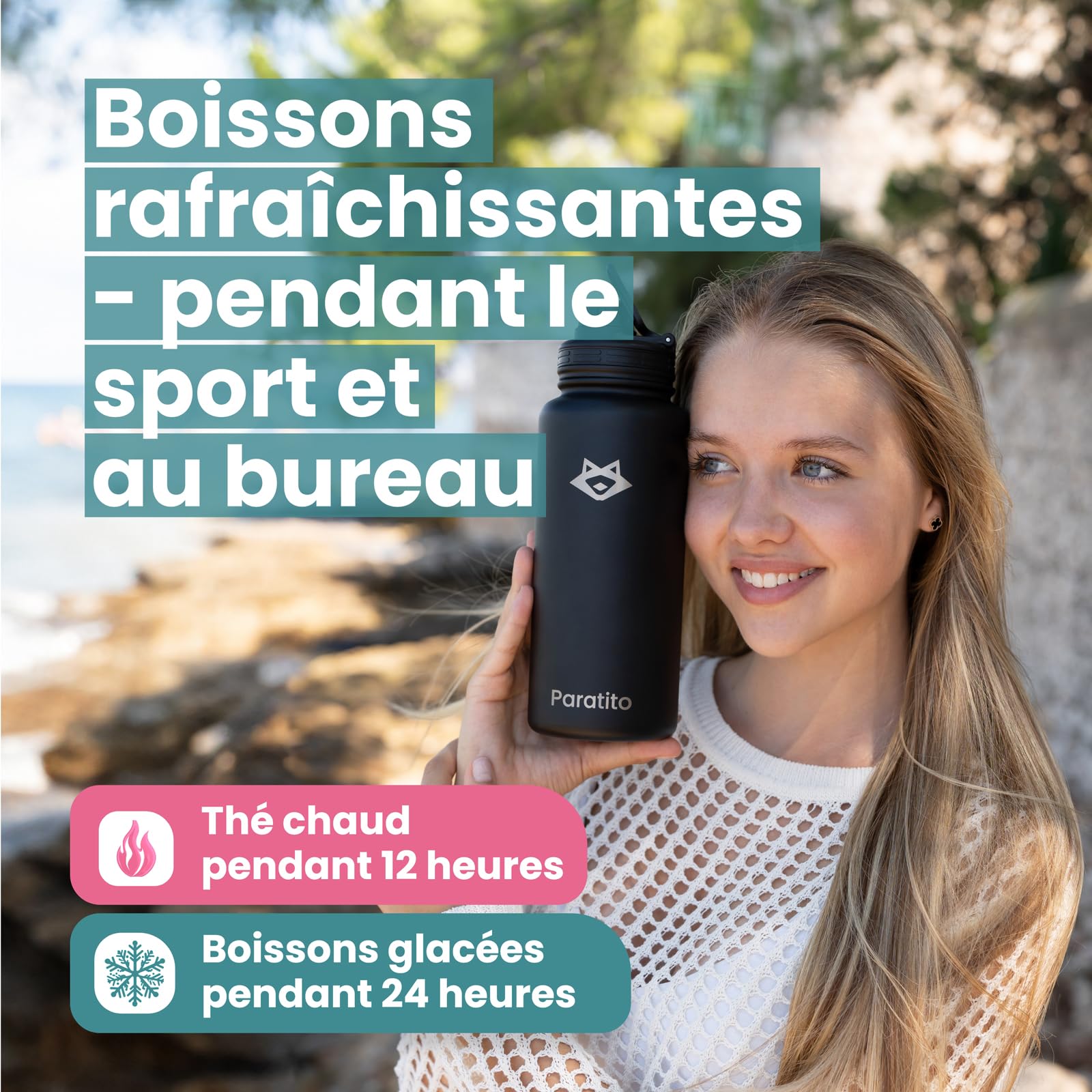 Bouteille isotherme avec infuseur à thé et bouchon à vis sport – Parfait pour les déplacements