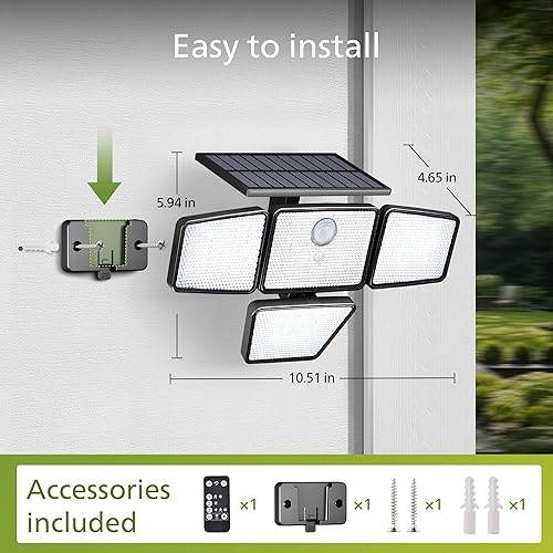 Miniatura 3 de Philips Luz solar de seguridad para exteriores, 196 luces LED de inundación montadas en la pared con sensor de movimiento PIR, 3 modos, 4 cabezales