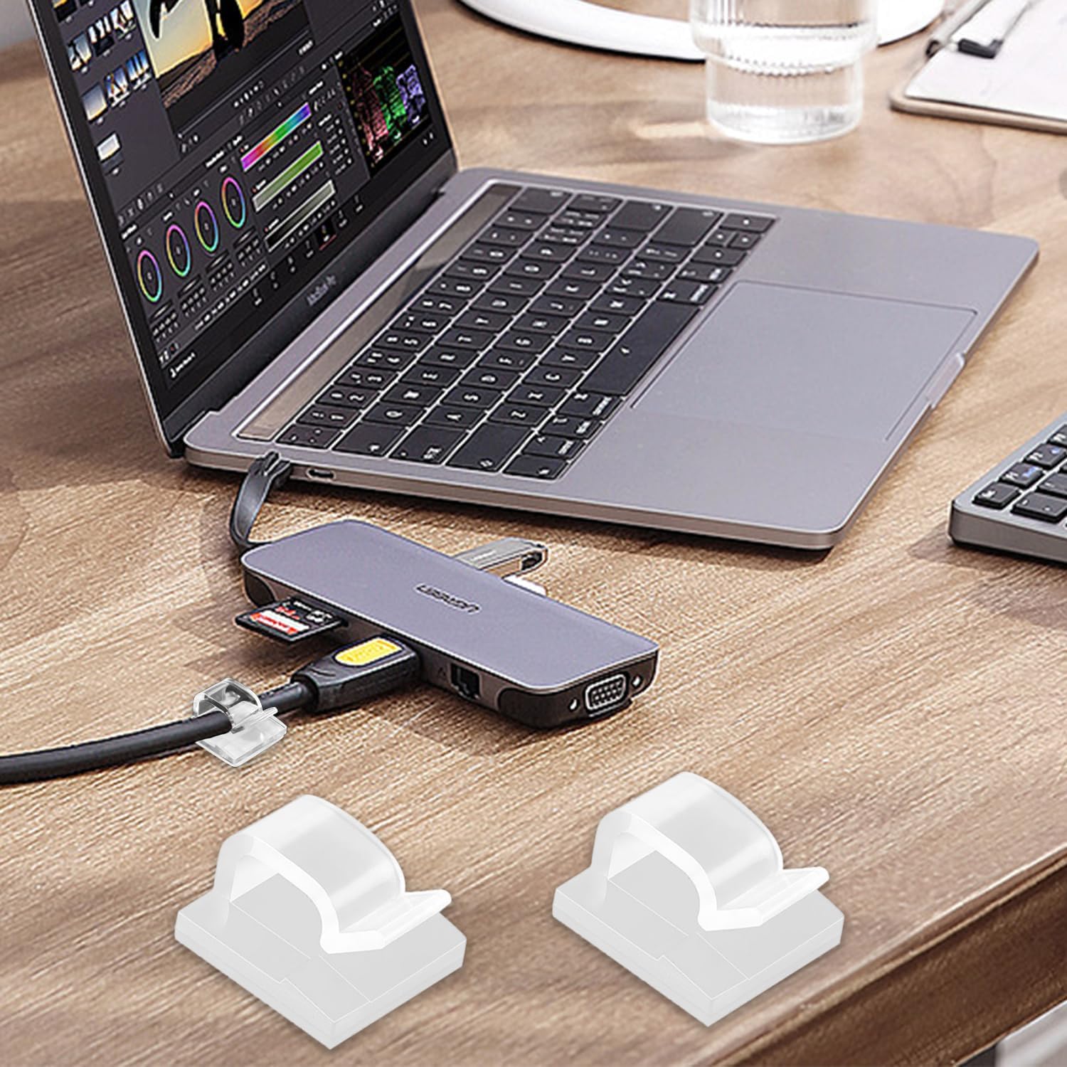 50Pcs Adhesive Cable Management Clips, Self Adhesive Holder Cable Clips for Desk, Wall Wire Management, Christmas Lights, Decorations Hanging (Transparent)