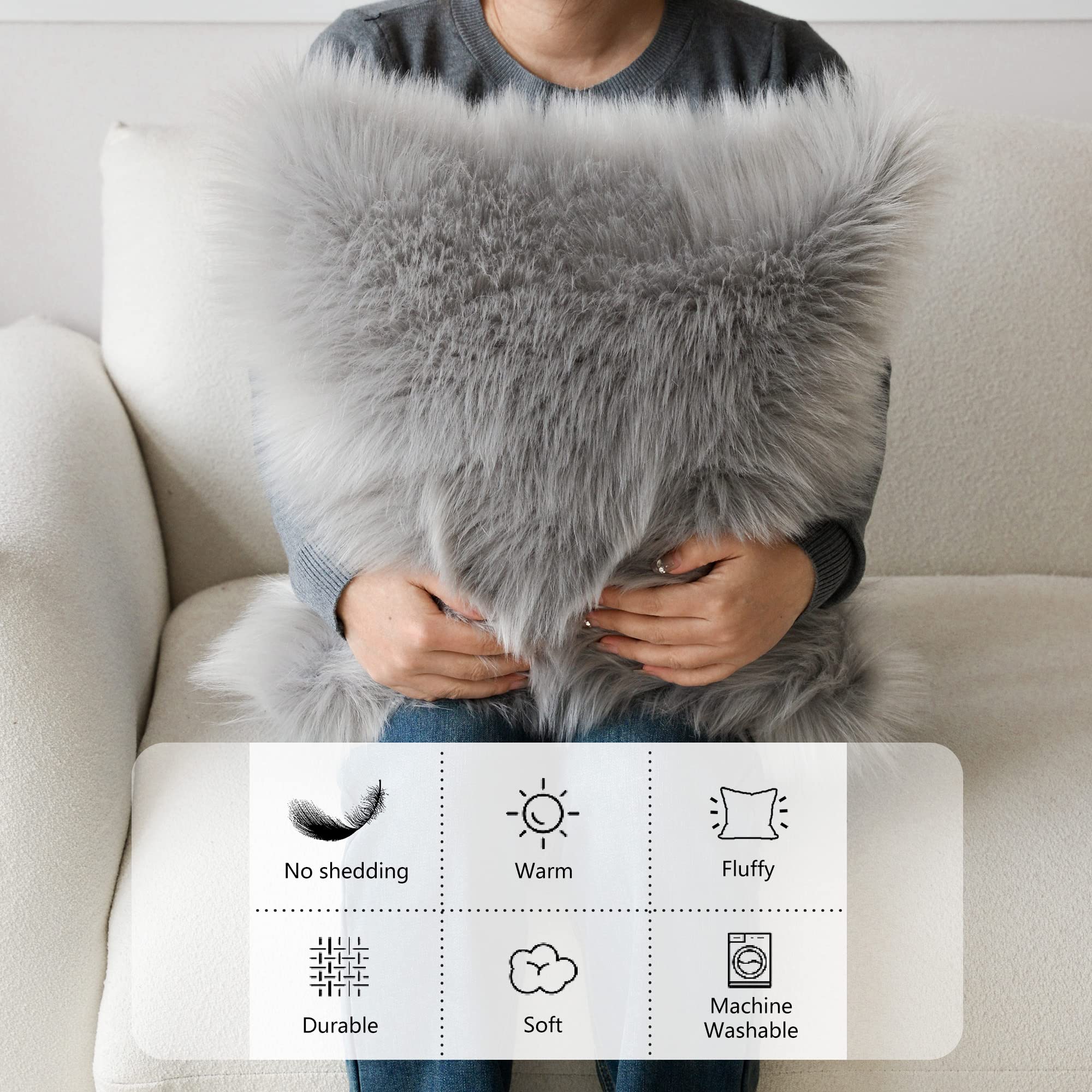 Foindtower Juego de 2 fundas de cojín decorativas cuadradas de piel sintética mongolia, nueva serie de lujo, estilo merino, para sala de estar, sofá, guardería, cama, decoración del hogar, 18 x 18