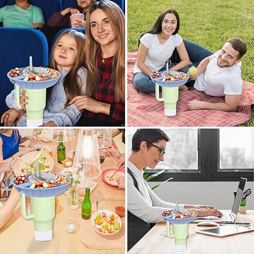 Miniatura 6 de WVNWVN Tazón de aperitivos para taza Stanley, bandeja de silicona con tapa compatible con Stanley Cup de 30 onzas, anillo reutilizable adecuado para