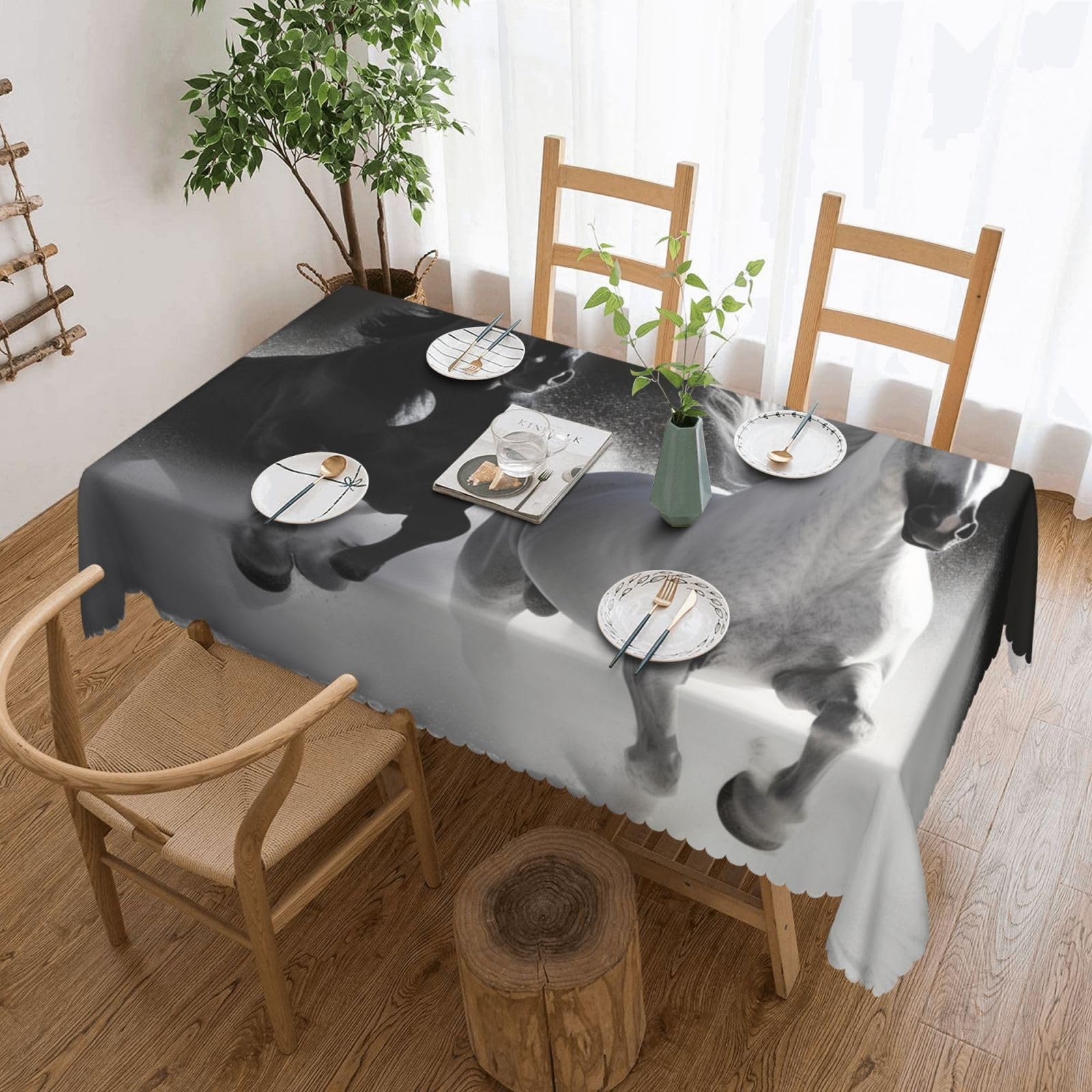 Nappe rectangulaire pour cuisine et salle à manger au motif chevaux idéal pour repas de famille