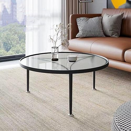 Miniatura 7 de Mesa auxiliar para muebles, con parte superior de vidrio templado insertada, marco de metal y patas, mesa central minimalista de círculo bajo,
