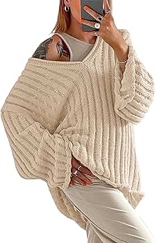 MISSACTIVER Women's Oversized Long Sleeve Sweater Sexy V