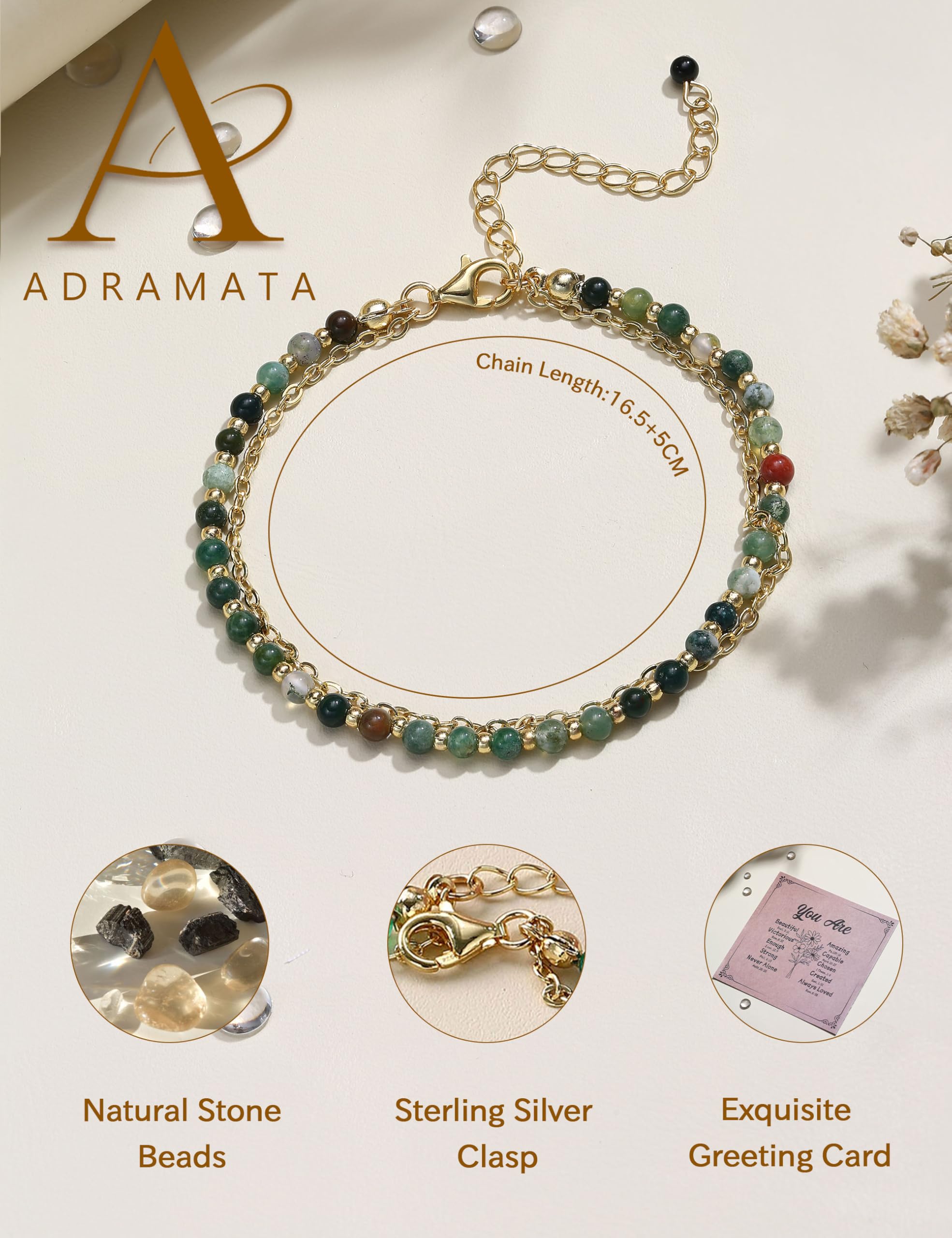YCTTKDD Braccialetti con Perline per Donna e Ragazza Bracciale con Chiusura in Argento Sterling 925 Perline in Pietra Naturale Bracciale in Braccialetti Boho Regolabili placcati Oro Regalo di