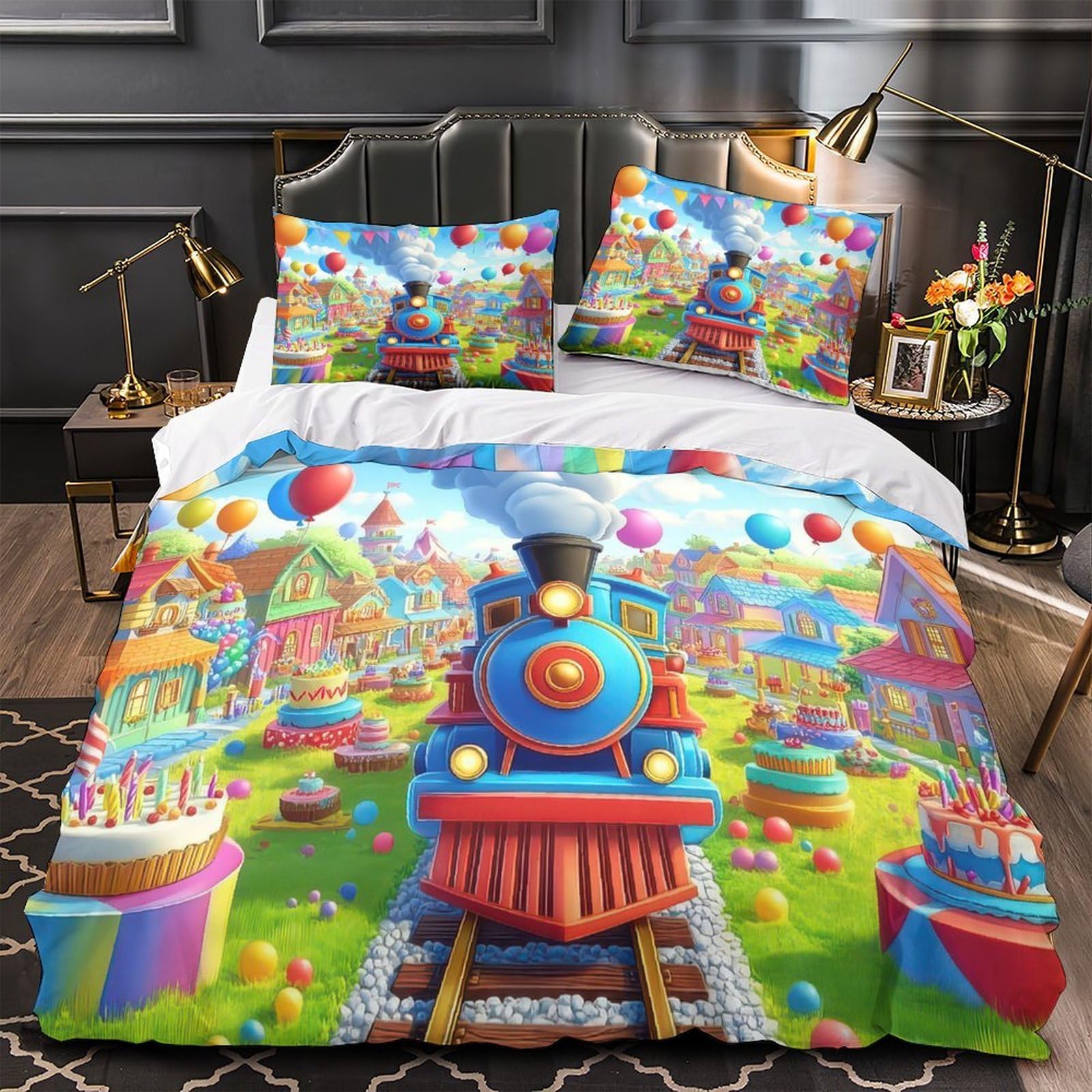 Housse couette train voyage cadeau anniversaire parfait lit simple