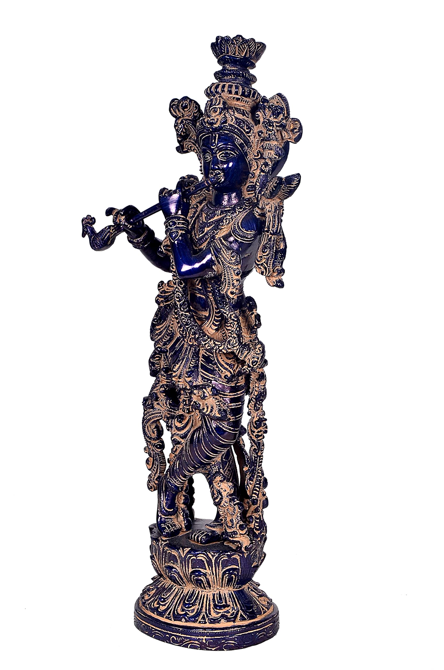 Dattatreya Brass Lord Krishna Idol Statue Puja Home Office Decor Showpiece for Gifting Blue Height 14.5 Inches 1