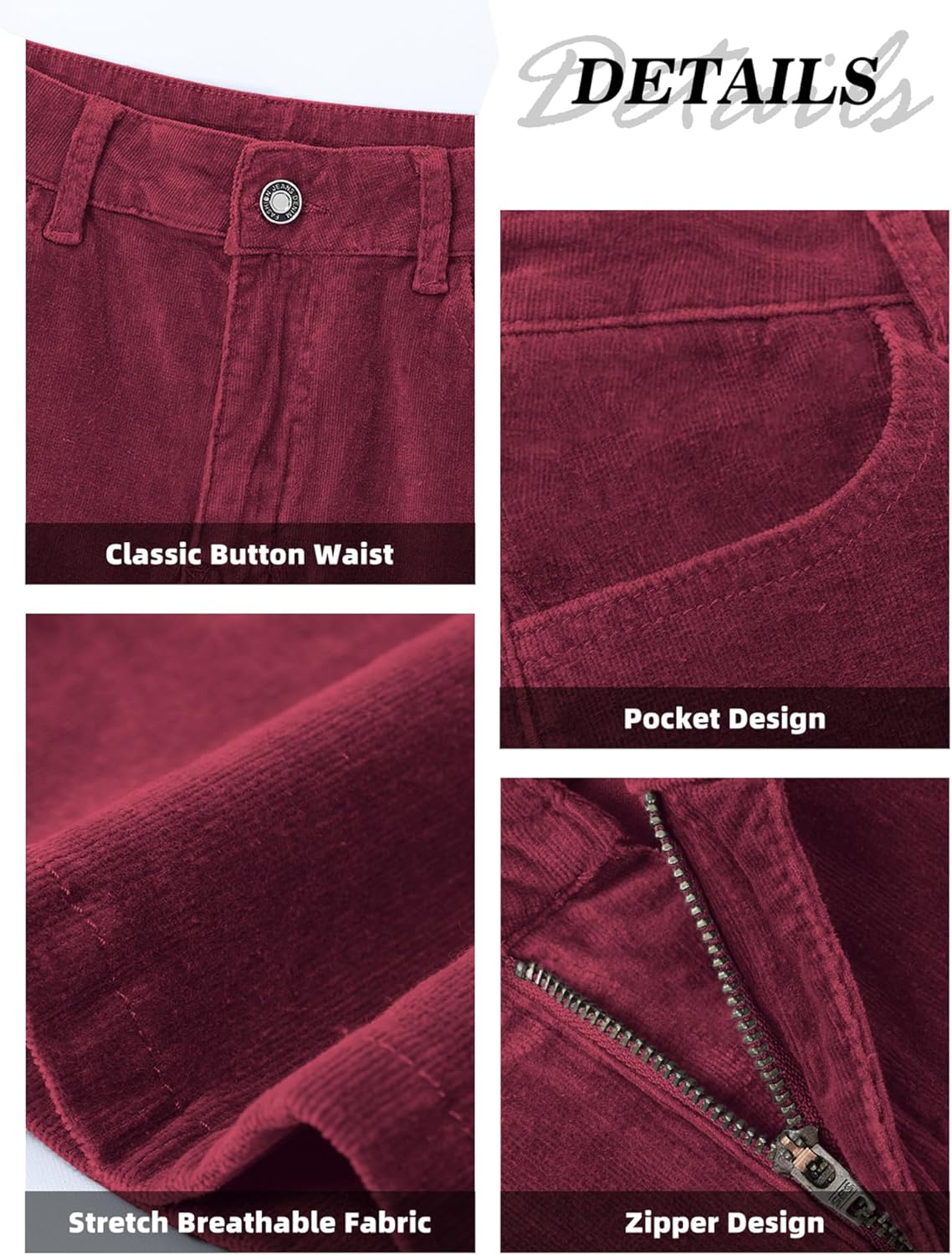 Corduroy Pants for Women High Waist Flare Pants Vintage Baggy Wide Leg Bell Bottom Trousers Pants with Pockets - Image 5