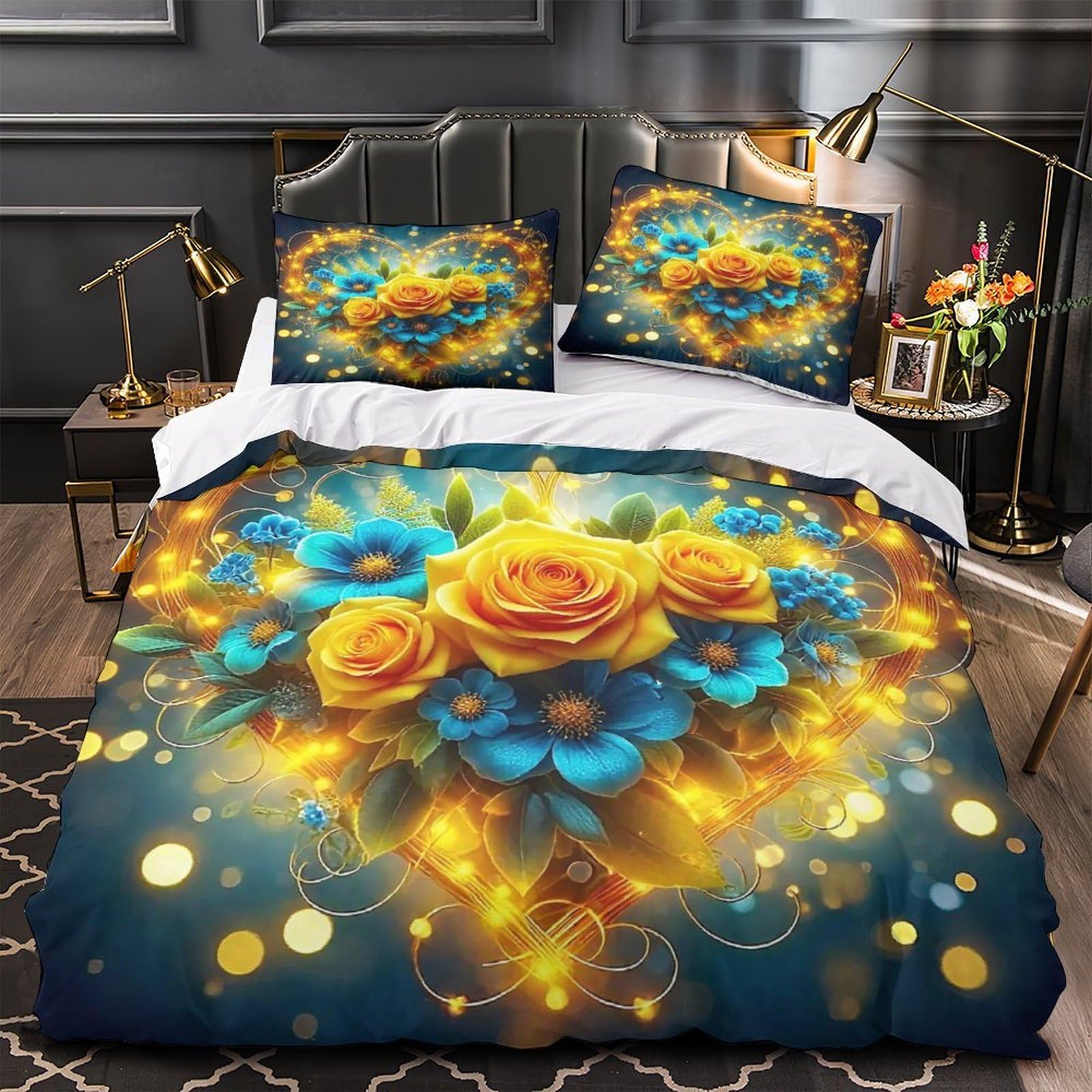 Housse de couette microfibre confort imprimé 3D plantes colorées