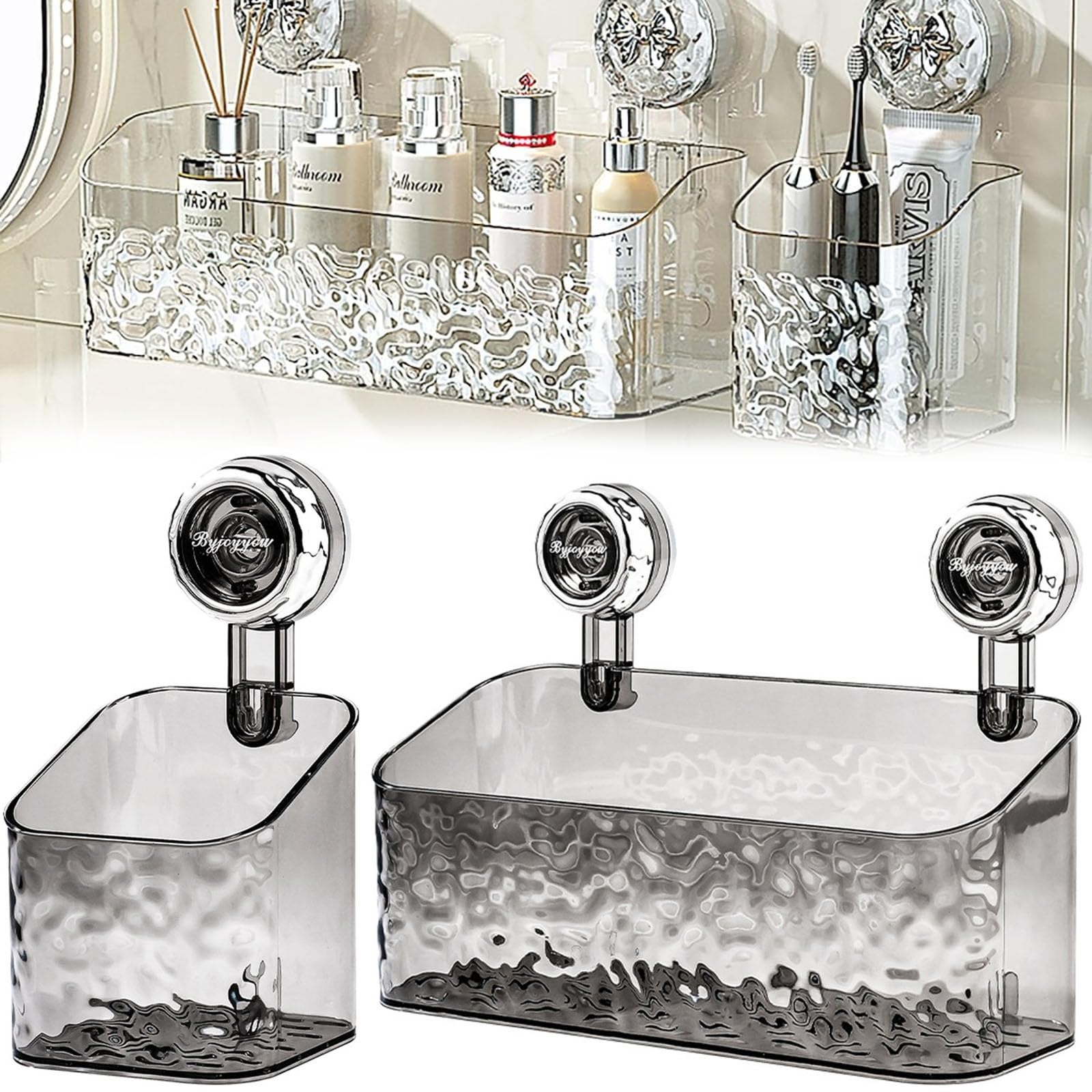 Dusch Caddy Saugnapf Set, 2025 neuer heller Luxus-Stil Gletschermuster Saugnapf-Regal ohne Bohren Dusch-Organizer für Küche und Badezimmer(F)