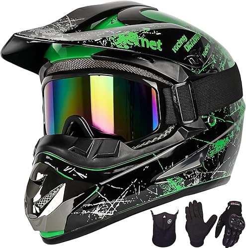 Miniatura 1 de Yesmotor Youth Kids Motocross Helmet Full Face Motorcycle Dirt Bike Off-Road Mountain Bike BMX MX ATV Helmet- DOT Approved with(Gloves Goggles Mask)