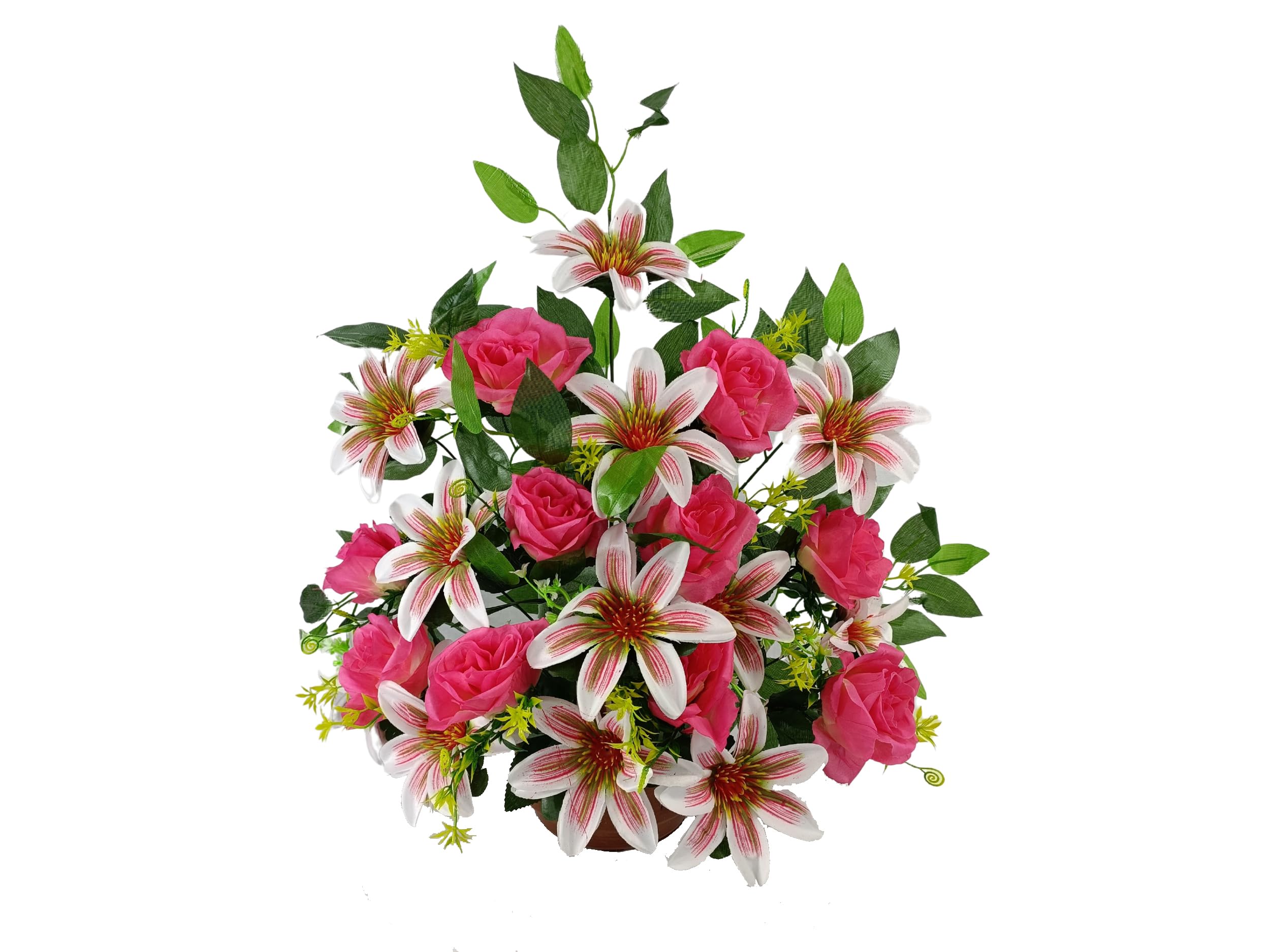 DRW Centre de Fleurs artificielles pour cimetière Roses et Dahlias Roses 60x40 cm