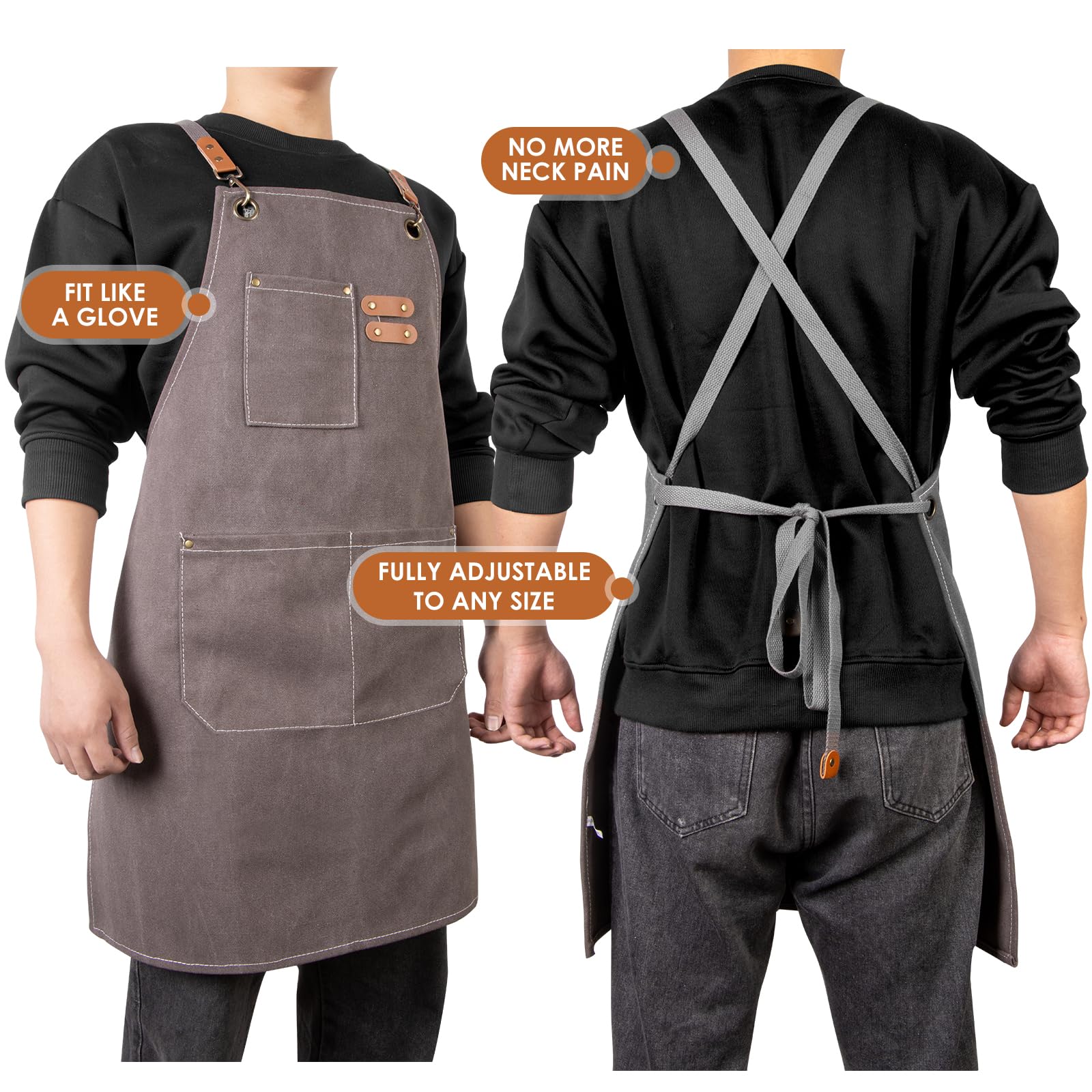 Grembiule da Lavoro Resistente con Tasche Multiple, Regolabile, per Carpenteria, Giardinaggio, Meccanica (Grigio Scuro)