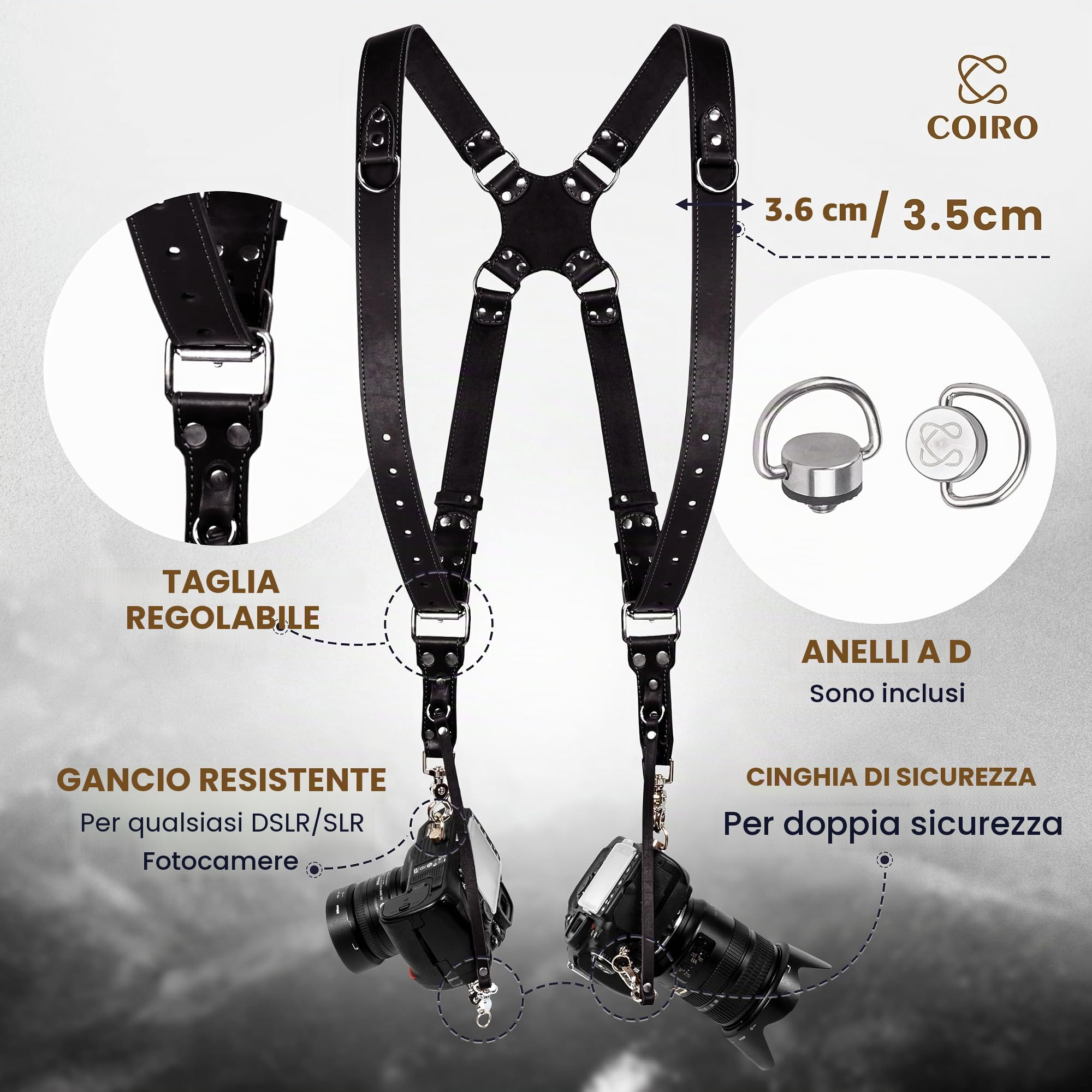 C Coiro Pelle Tracolla Per Fotocamera a Due Camme, Tracolla Macchina Fotografica