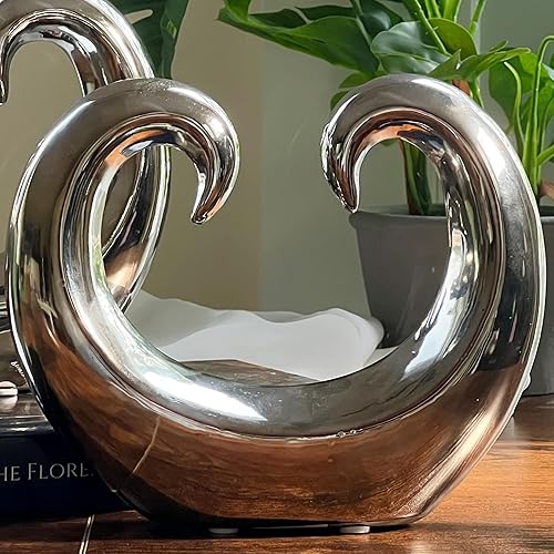 Miniatura 12 de WHW Whole House Worlds Eternity - Escultura de onda ascendente de doble rizo, arte moderno decorativo, cerámica esmaltada de titanio plateado, 8 1/4