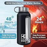 BOGI Insulated Water Bottles, 32oz Double Wall Vacuum Stainless Steel Water Bottles with 3 Lids Metal Water Bottle with Straw Lid Spout Lid & Stainless Steel Lid Sport Water Bottles KeepsHot and Cold
