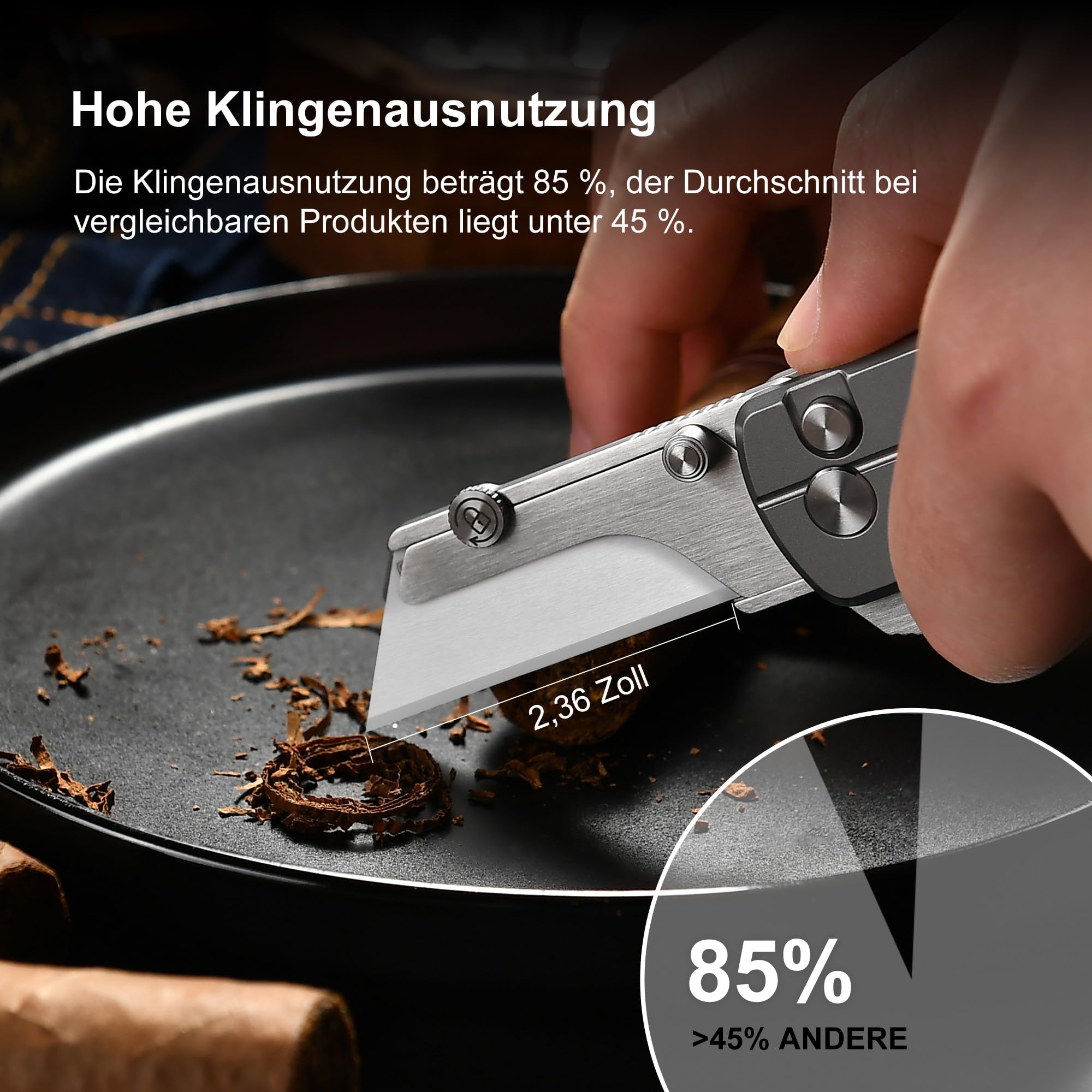 OKNIFE U1 Ultra Titanium EDC Taschenklappmesser Keramikklinge Boxcutter | Leichter Griff mit Knopfsperre & praktischem Taschenclip, kompakter EDC Cutter für Alltag,Taschenmesser
