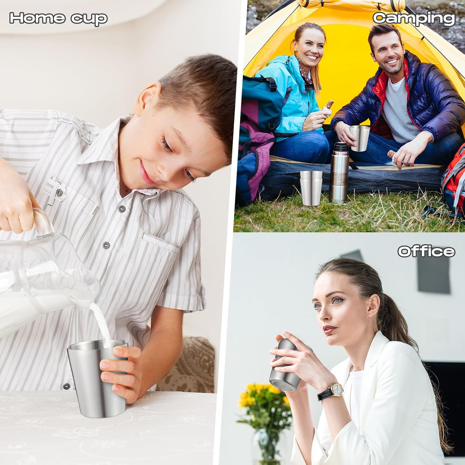 Mimorou 8 Pack Stainless Steel Insulated Cup 8.8 oz Metal Tumbler Double Wall Vacuum Water Glasses Camping Reusable Mugs BBQ Home Office Party Coffee(Silver) - Image 5