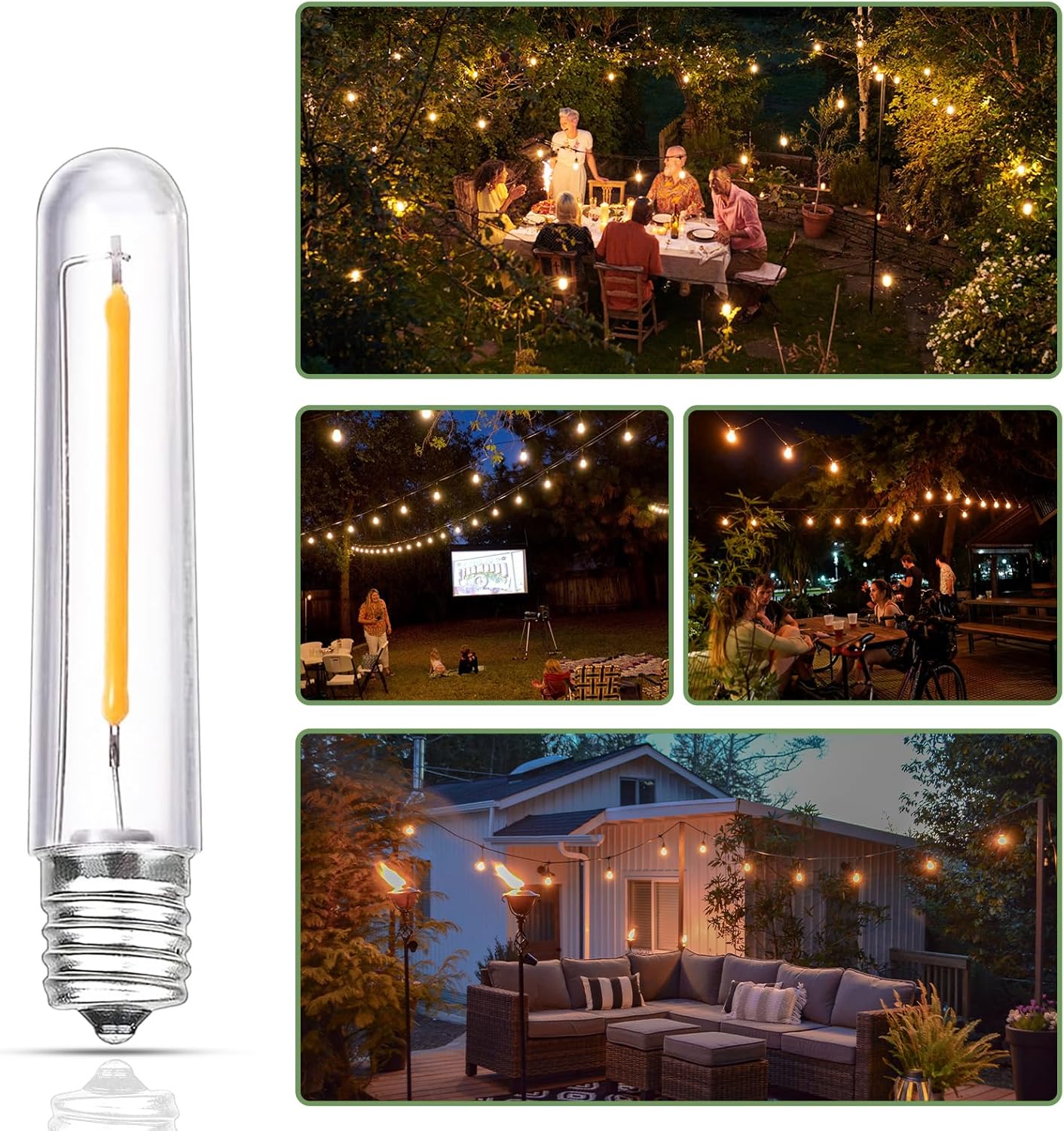 12 Pack New S14 LED Replacement Bulbs Dimmable, 0.6W T13 Replacement LED Lights Bulbs 2700K Warm White, Vintage E12 Led Candelabra Bulbs for C7/E12 Bases S14 G40 Outdoor String Lights Shatterproof