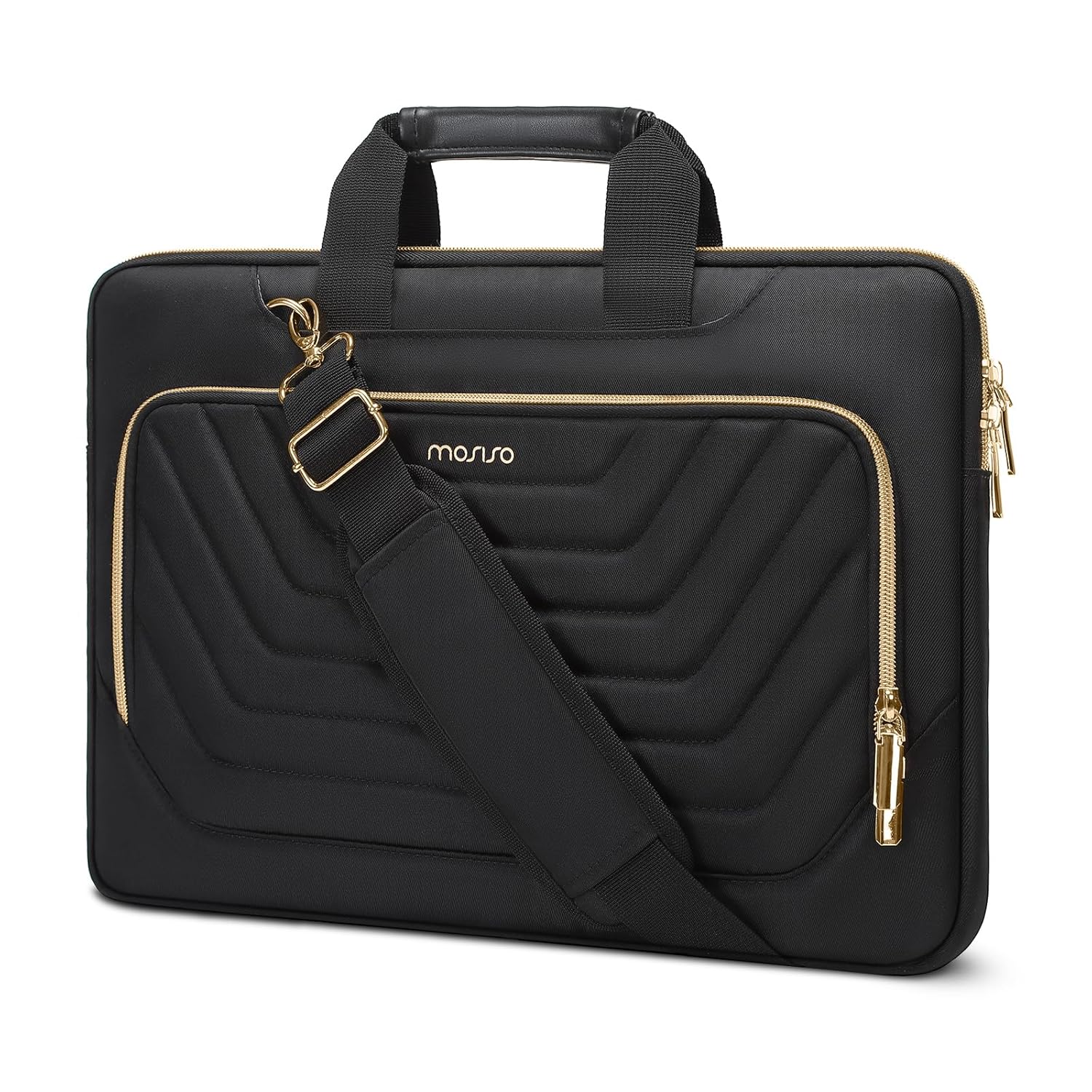MOSISO Laptop Shoulder Bag Computer Bag Messenger Briefcase with Front Inverted Trapezoid Quilted Pocket