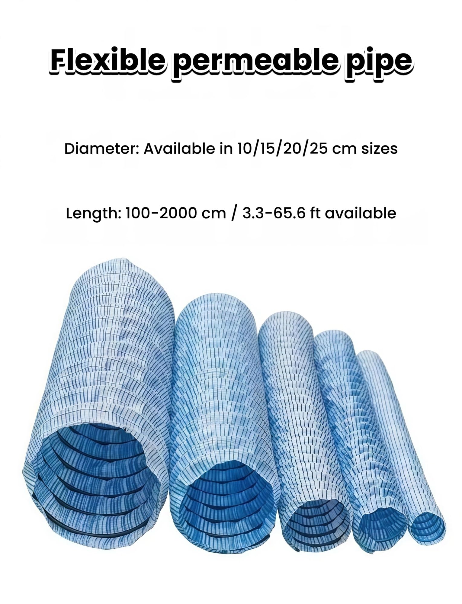 Tubo di drenaggio francese per giardino, flessibile, perforato, per vialetto, cortile, prato e esterni (20 cm, 1700 cm)