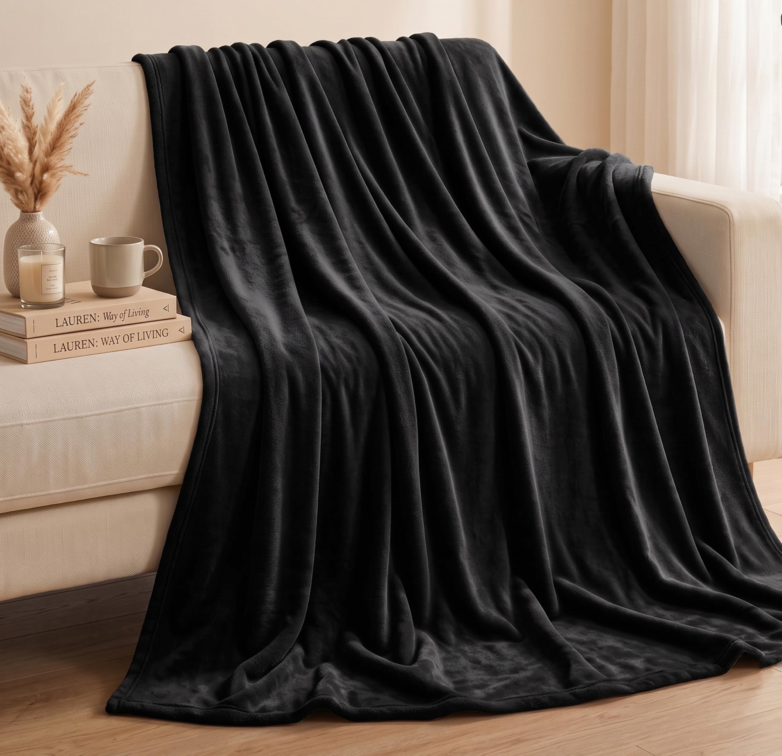 BSB HOME Premium Flannel Blanket - Ultra Soft Black -8