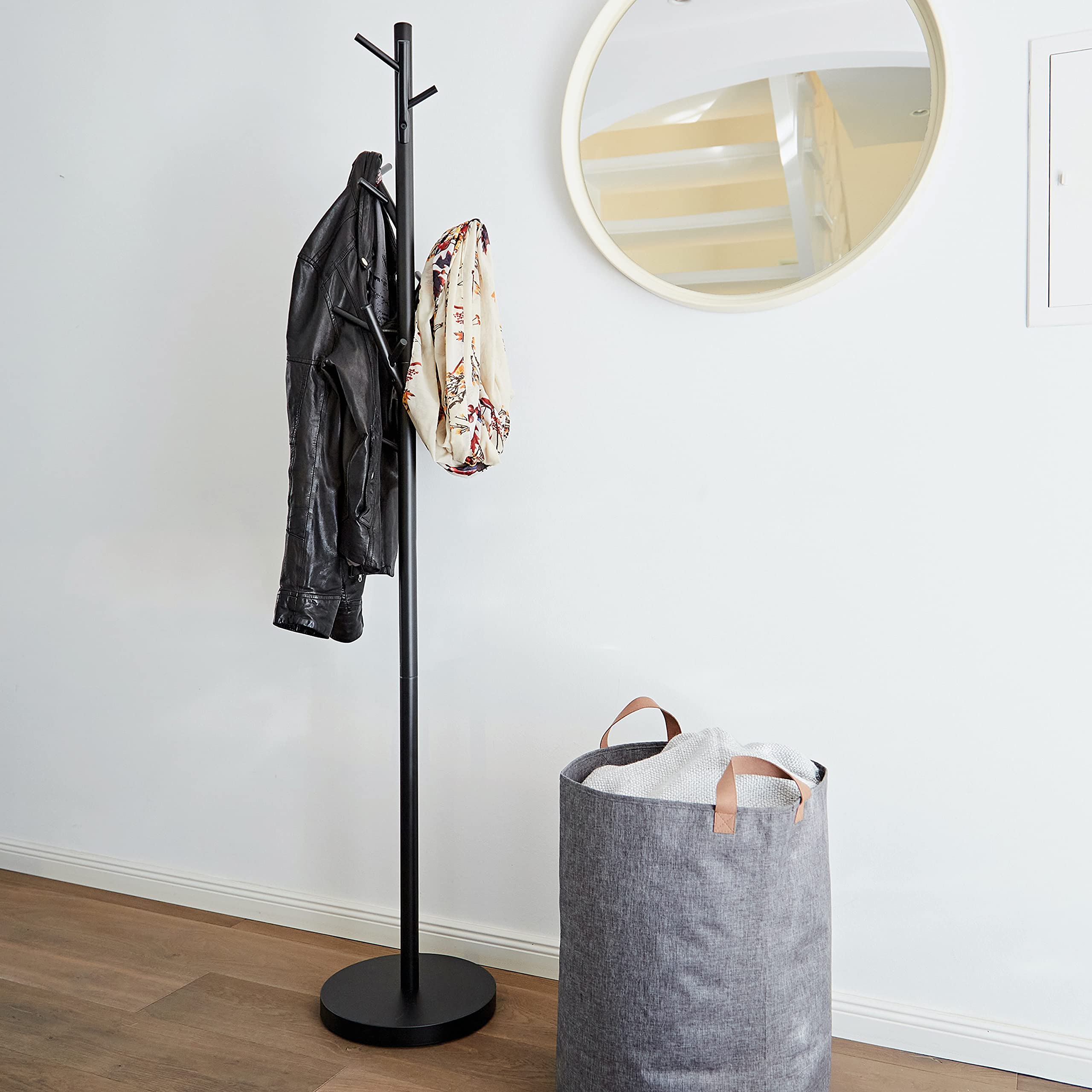LOVE IT STORE IT Loft wieszak garderobiany z metalu – nowoczesny stojak na kurtkę do korytarza, sypialni, biura – 170 cm wysokości, stabilny – matowy czarny