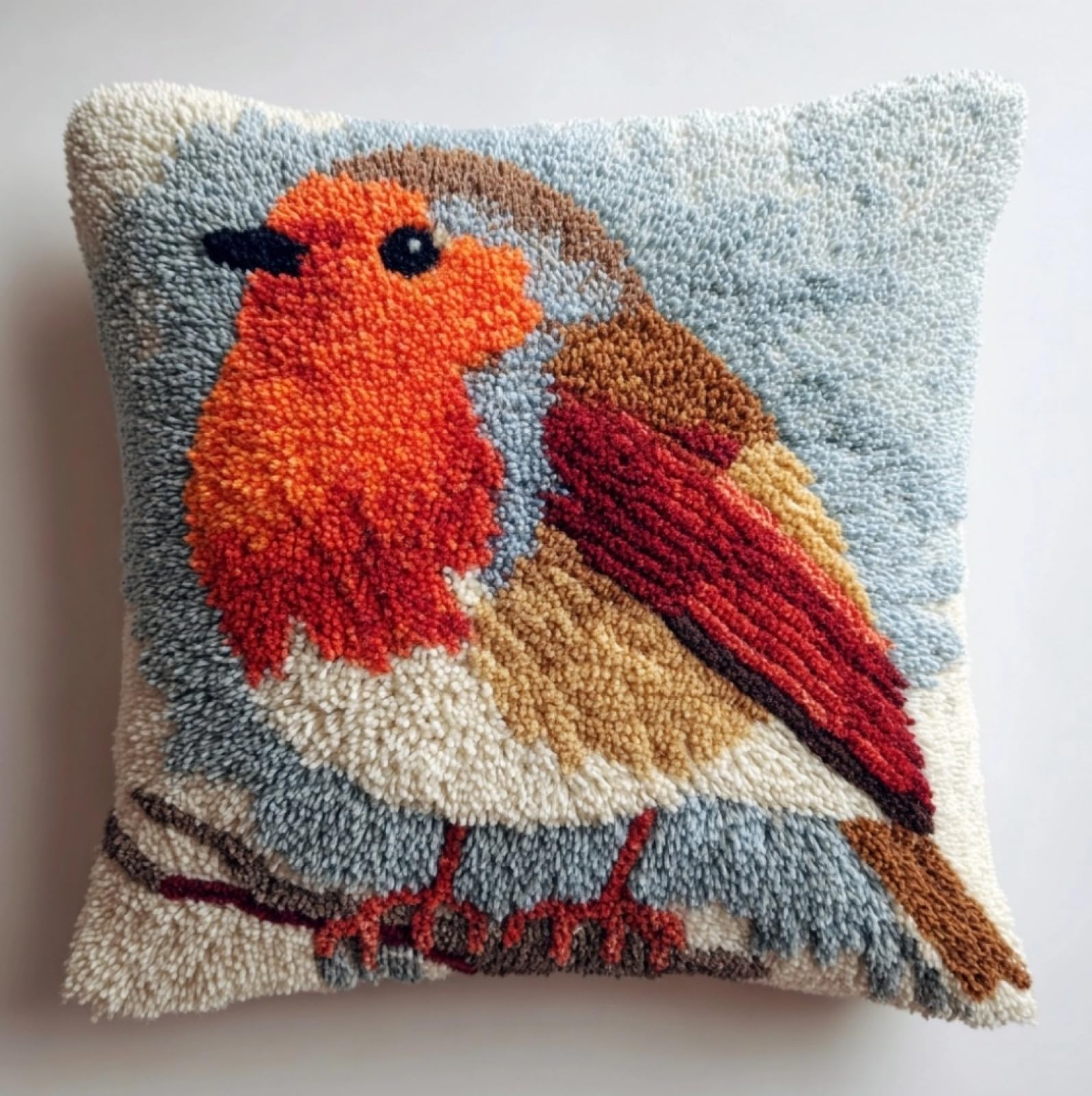 WallustrioaW Latch Hook Kits Pillowcase Embroidery Kit,Animal Robin