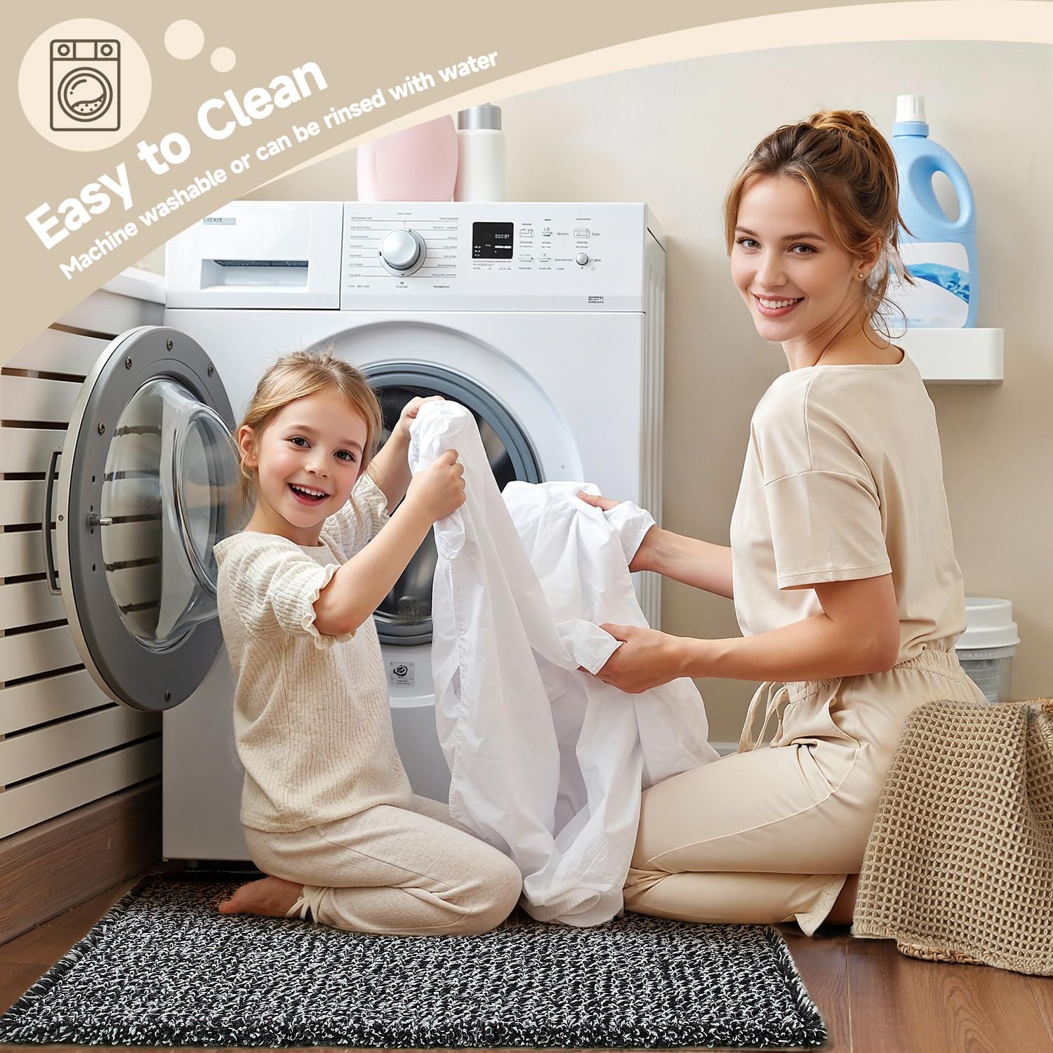 TYUU Alfombras de baño blancas y negras, alfombra de baño antideslizante, lavable, súper absorbente, de secado rápido, decoración de baño estilo bohemio, 48 x 24 pulgadas, blanco y negro
