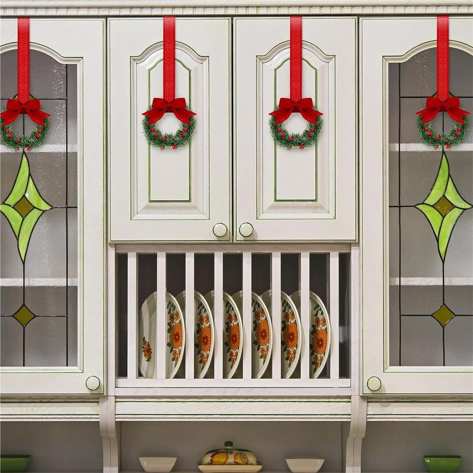6 Coronas navideñas pequeñas for Puerta de Entrada, Campanas Artificiales Rojas de Navidad, Corona de Bayas for gabinete, Ventana, decoración de Pared del hogar Corona