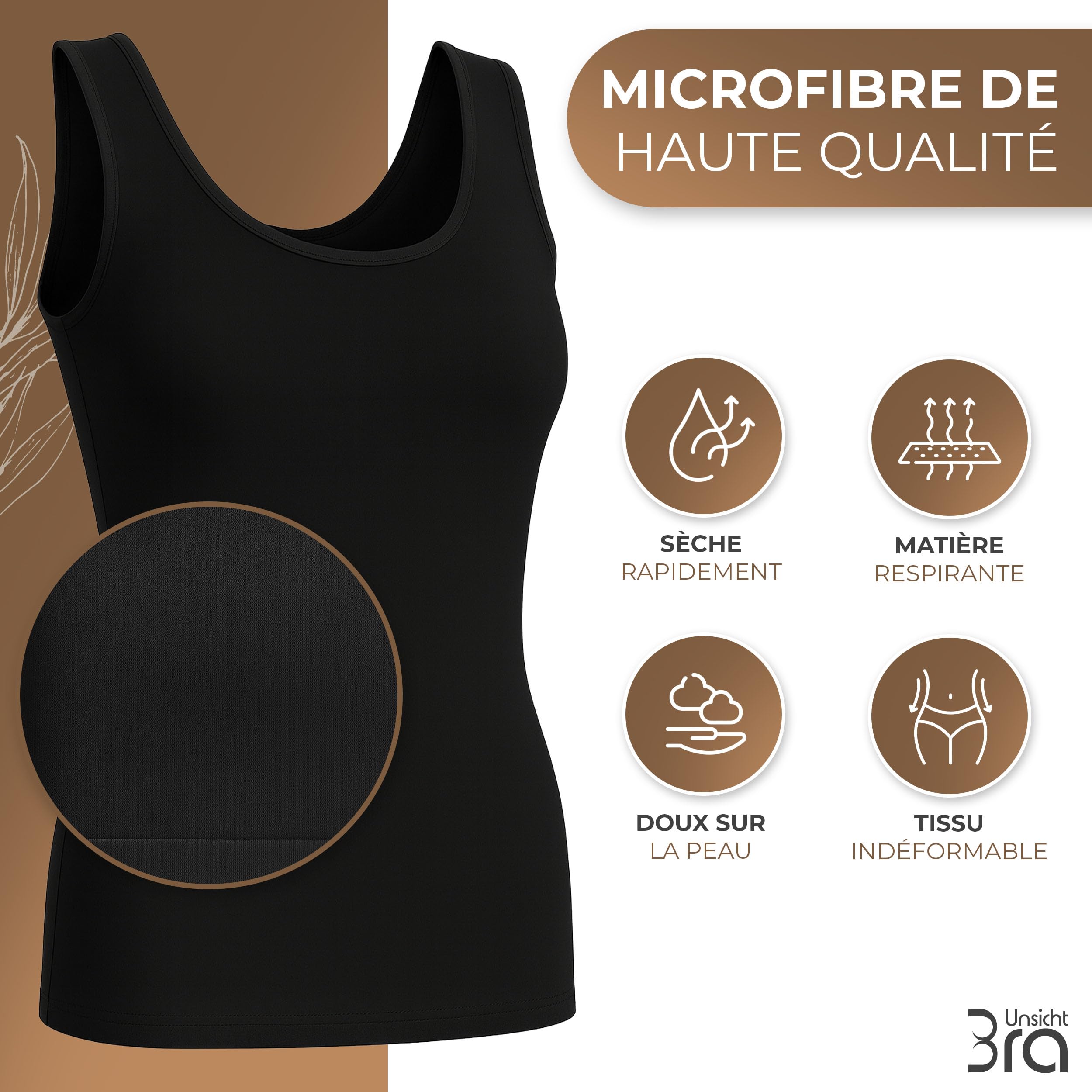 UnsichtBra Debardeur Femme – Maillot De Corps Femme Microfibre avec Effet Gainant Léger, sans Coutures, Respirant, Bretelles Larges À Enfiler | Coupe Ajustée, Séchage Rapide