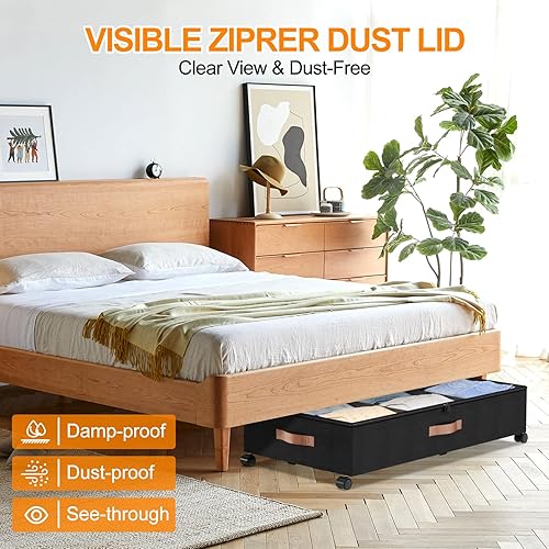 Vista 9 de Almacenamiento debajo de la cama con ruedas, paquete de 2 contenedores de almacenamiento debajo de la cama con separadores y tapas transparentes