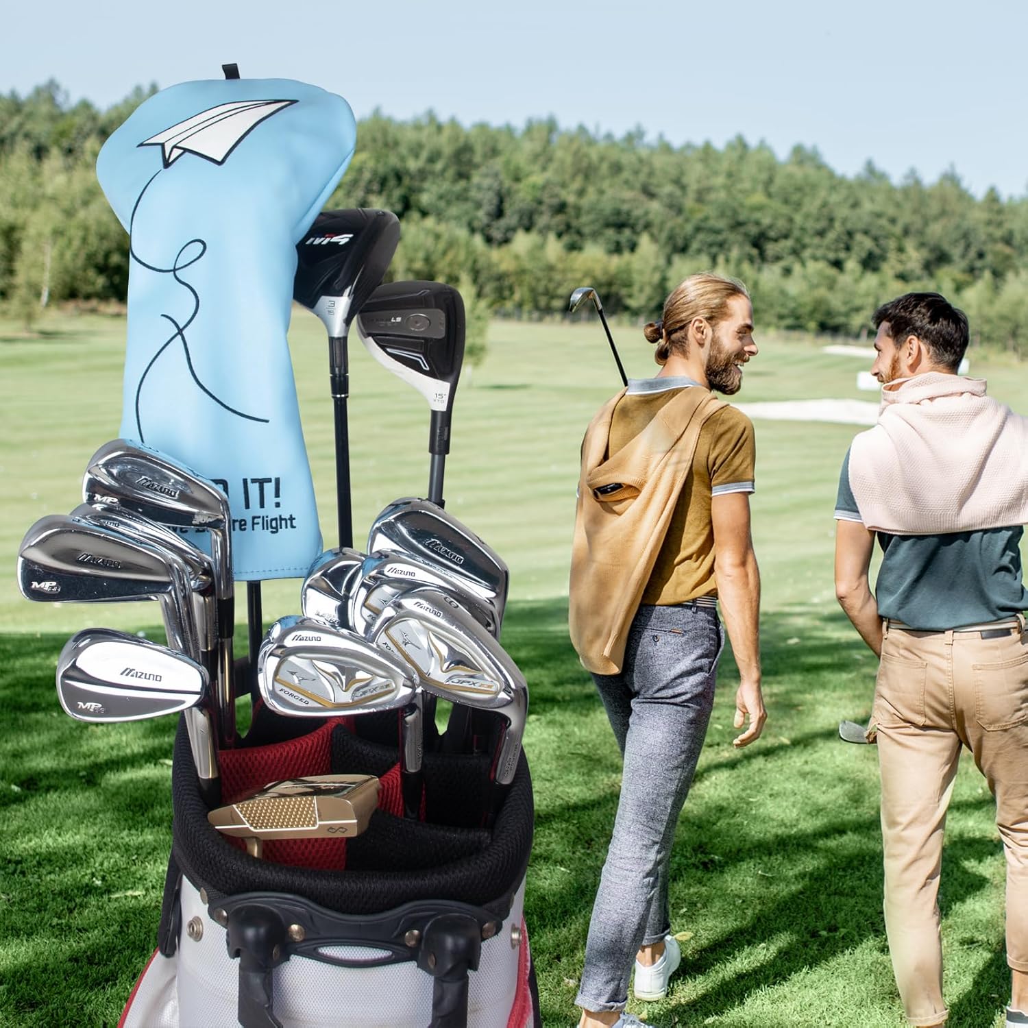 Craftsman Golf Airplane Send It 460cc Blue Driver Headcover Fairway Wood Hybrid Mallet Blade DF3 Putter Head Covers Alignment Stick Protector