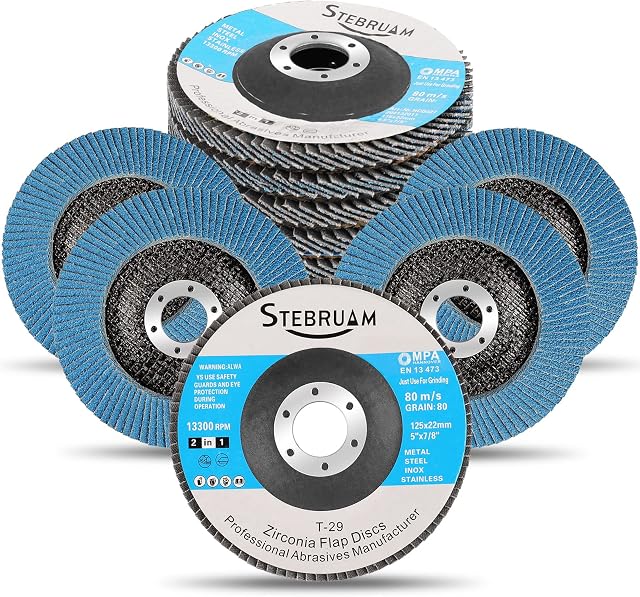 STEBRUAM Flap Discs 125mm, 10 Pack Angle Grinder Sanding Disc 80 Grit Zirconia Grinding Wheels Discs for Polishing Welding Joints Aluminum Oxide Abrasives Discs Type 29 Grinder Discs 125mm(5")
