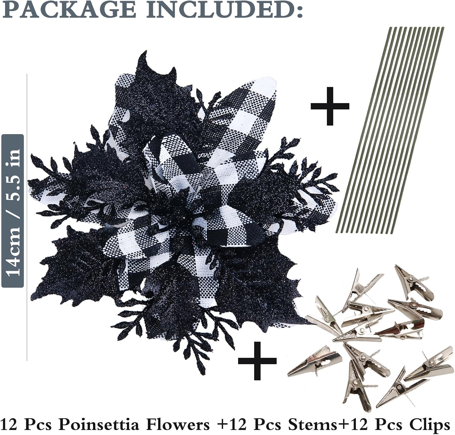 GREENTIME 12 Pcs Buffalo Poinsettia 5.5" Artificial Flowers Christmas image 2